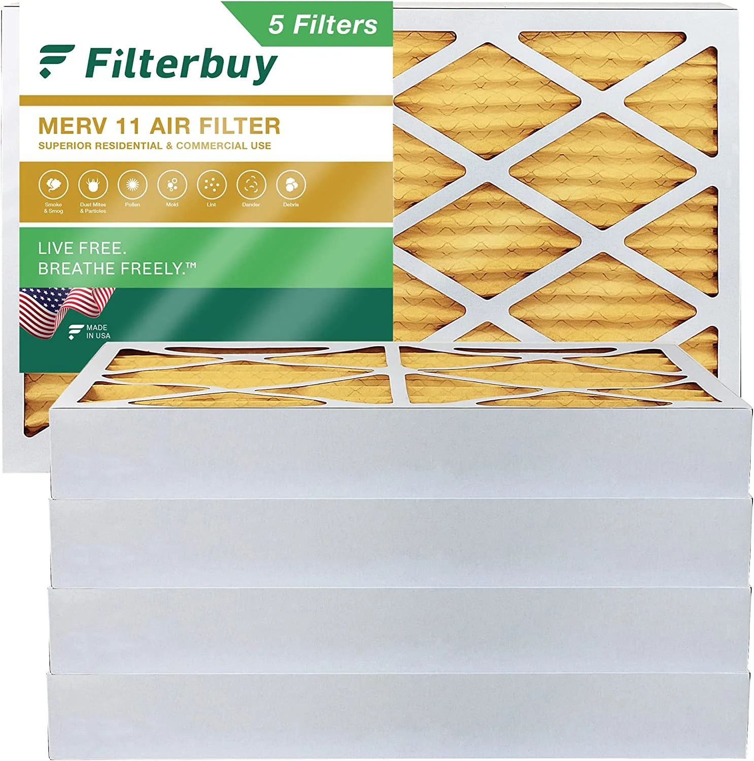 Filterbuy 16x24x4 MERV 11 Pleated HVAC AC Furnace Air Filters (5-Pack)