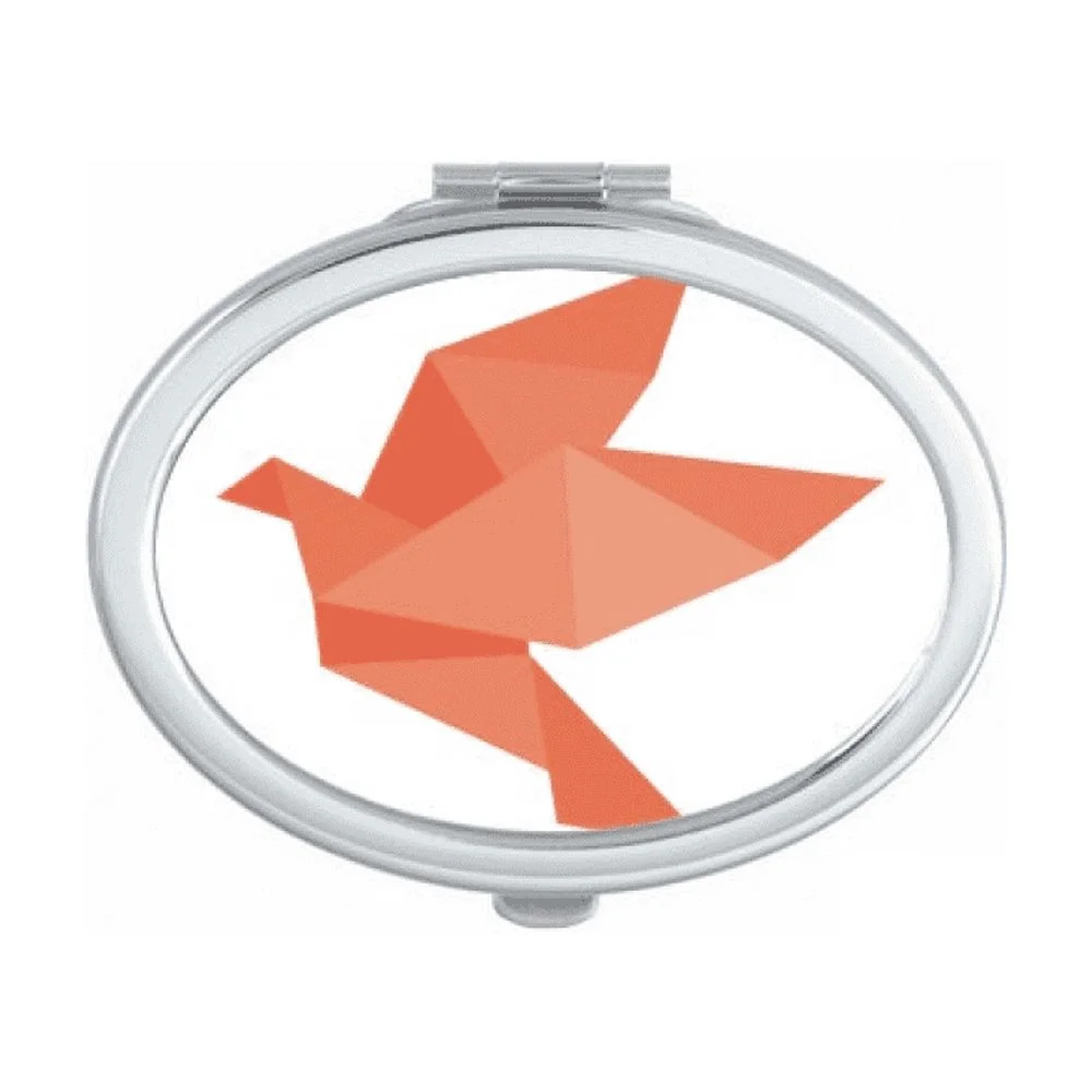 Origa Red Bird Pattern Oval Mirror Portable Fold Hand Makeup Double Side Glasses