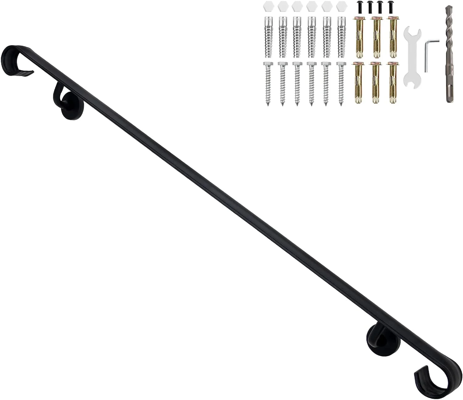 AUCHI Wall Handrail Wrought Iron, Stair Handrail Safety Non-Slip and Rust Resistant, Wall Mount Handrail Fits 4-5 Steps for Indoor or Outdoor Stairs