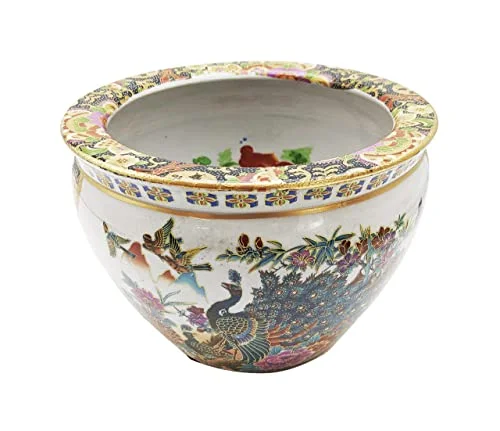 Chinese Porcelain 2 Panel Fishbowl Planters in Satsuma Geishas