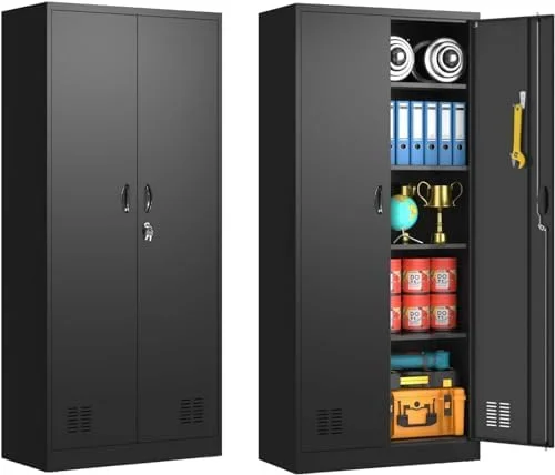 WTYNKAE Metal  Cabinet with Lock  71" Lokcing Cabinet with 2 Hooks  2 Door Cabinet with 4 Adjustable   Heavy Duty Garage Cabinets and  System  Steel File Cabinet for Office Kitchen Wo