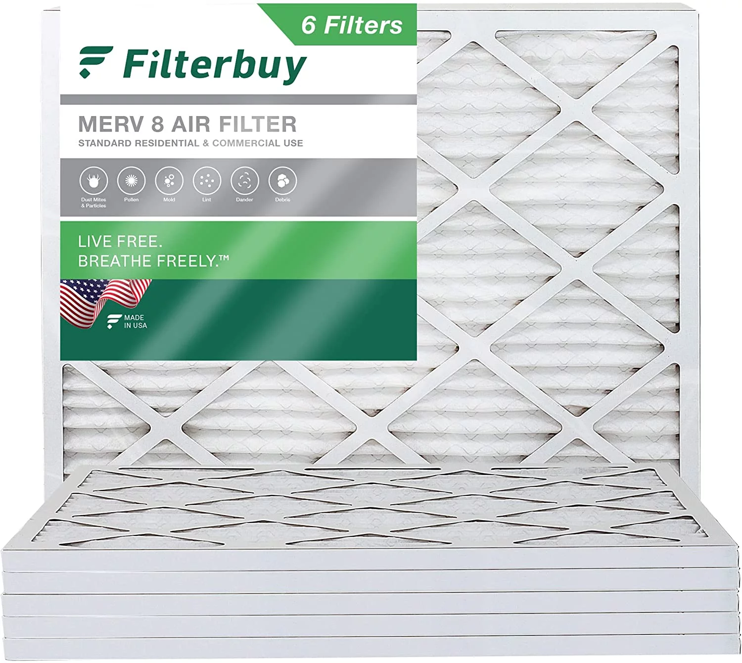 Filterbuy 14x18x1 MERV 8 Pleated HVAC AC Furnace Air Filters (6-Pack)