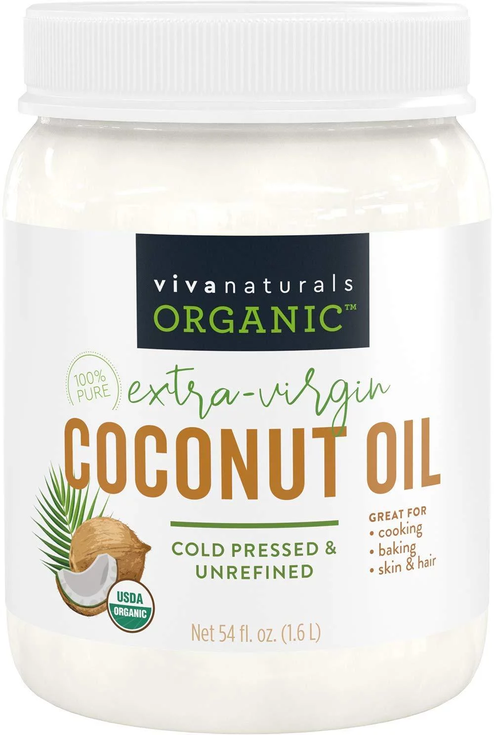 Organic Coconut Oil - Unrefined and Cold-Pressed, Natural Hair Oil, Skin Oil and Cooking Oil with Fresh Flavor, Non-GMO Extra Virgin Coconut Oil (Aceite de Coco), USDA Organic, 54 oz