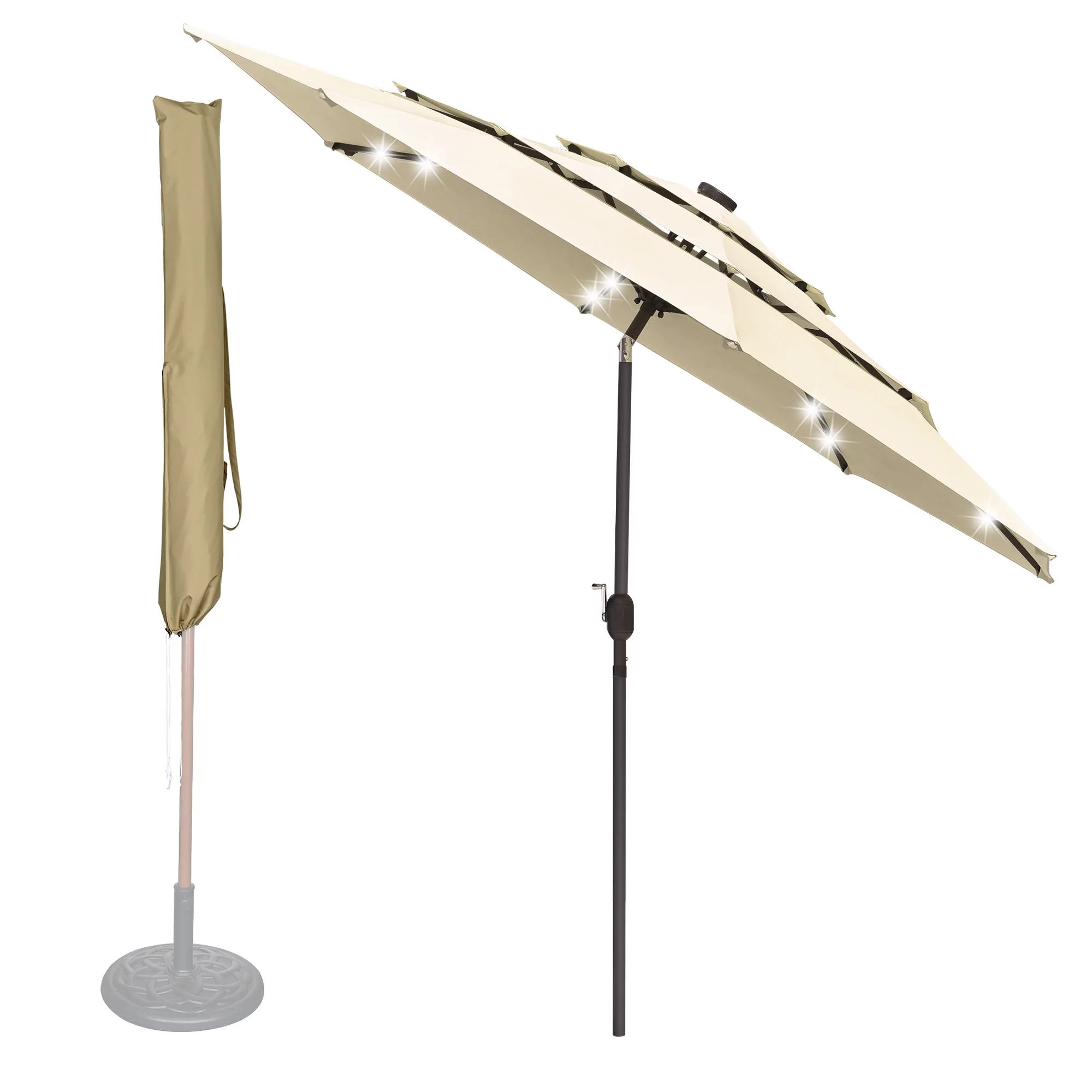 Yescom 10 Ft 3 Tier Patio Umbrella with Protective Cover Solar LED Crank & Tilt Outdoor