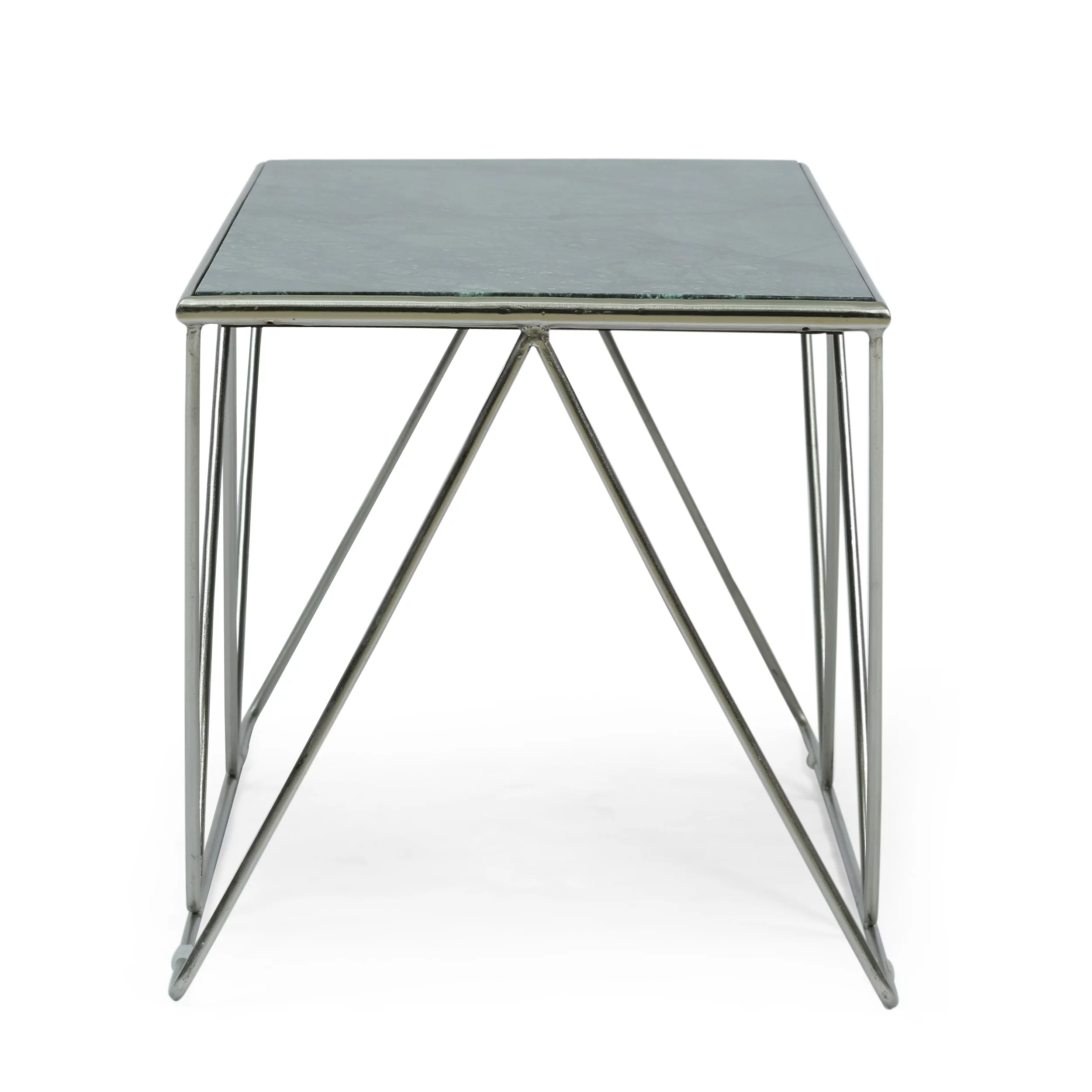Noble House Gieke Marble Rectangle Top Handcrafted Coffee Table, Green and Nickel
