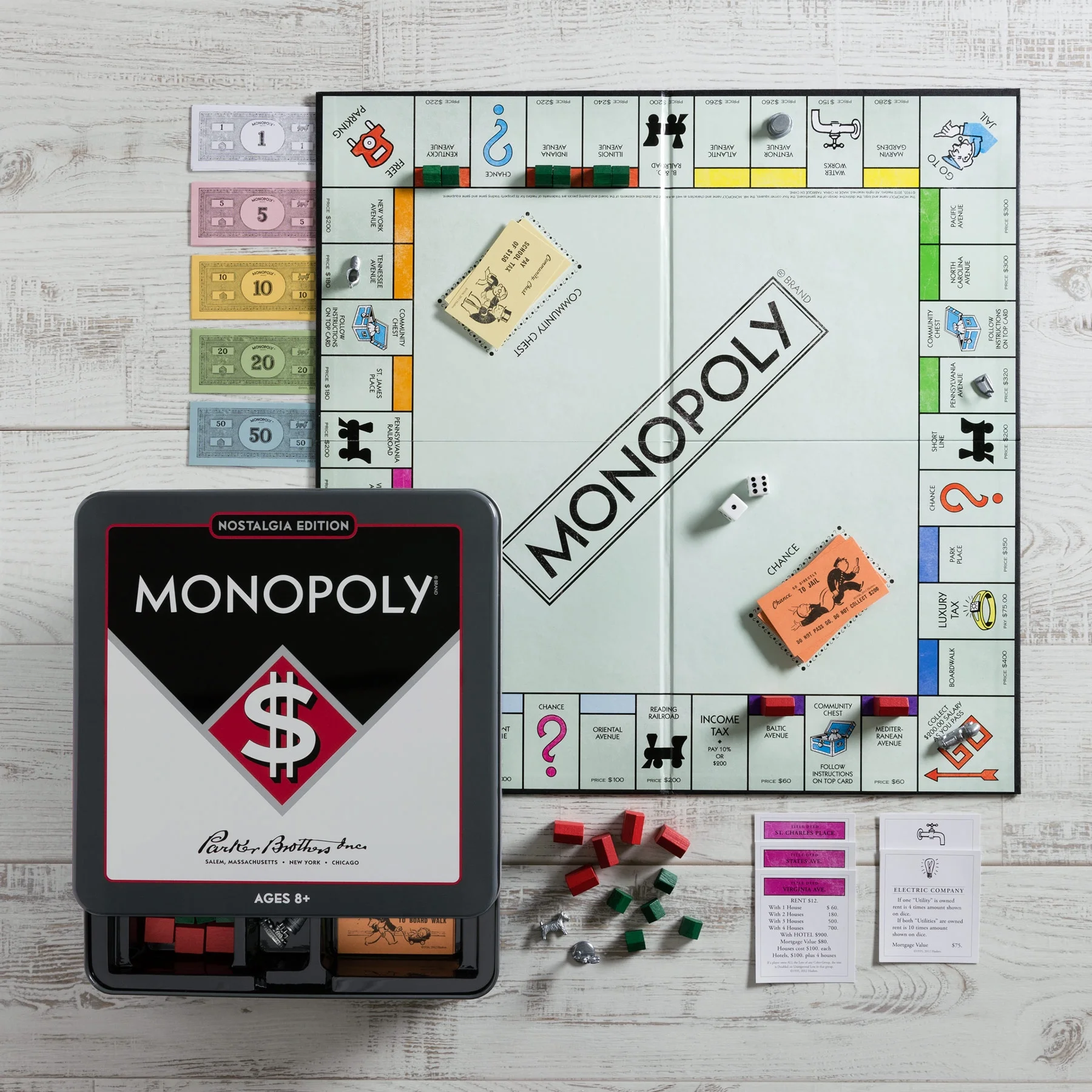 WS Game Company Scrabble, Monopoly, and Clue Nostalgia Tin Collection of Classic Board Games