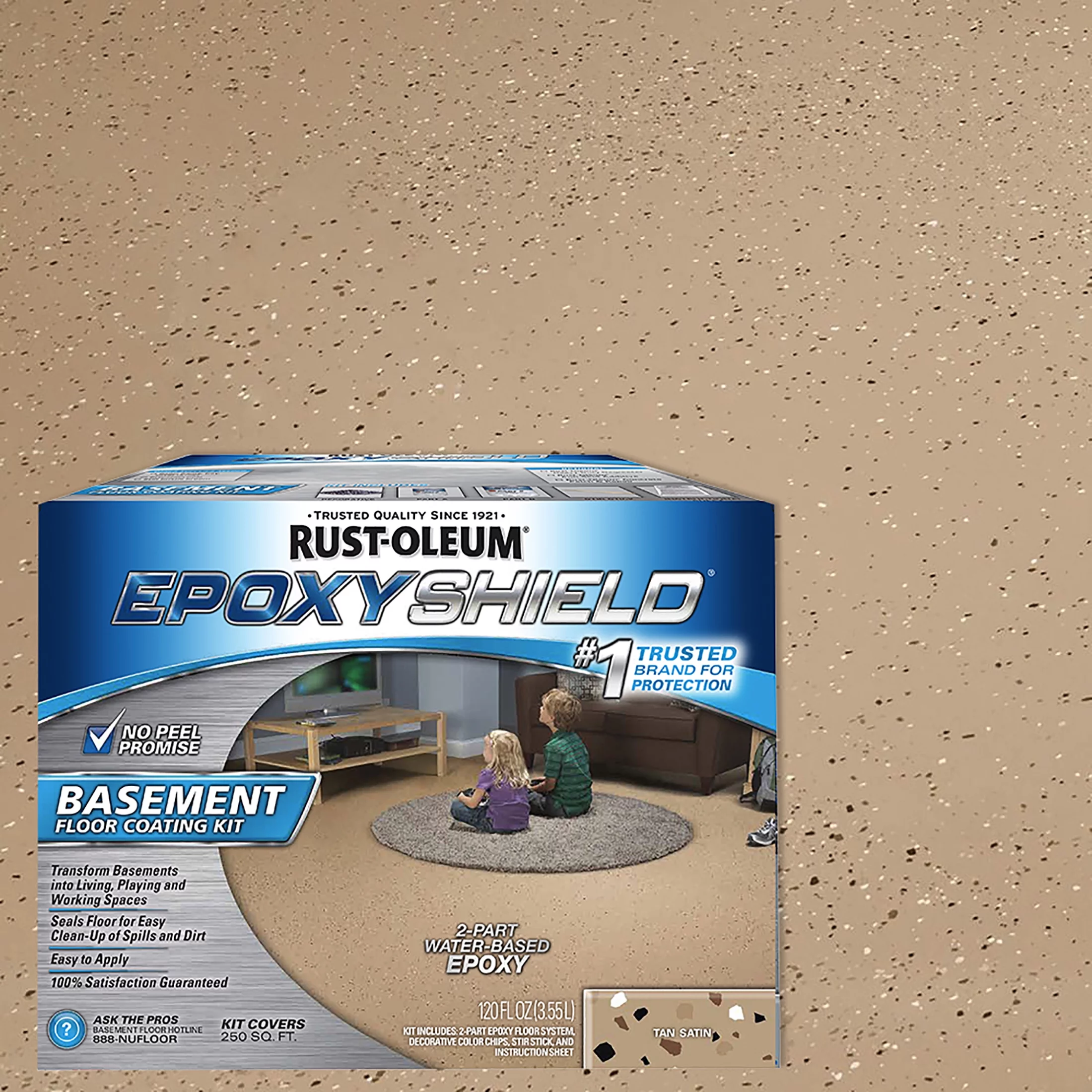Tan, Rust-Oleum EpoxyShield Basement Satin Floor Coating Kit-203008, 120 oz
