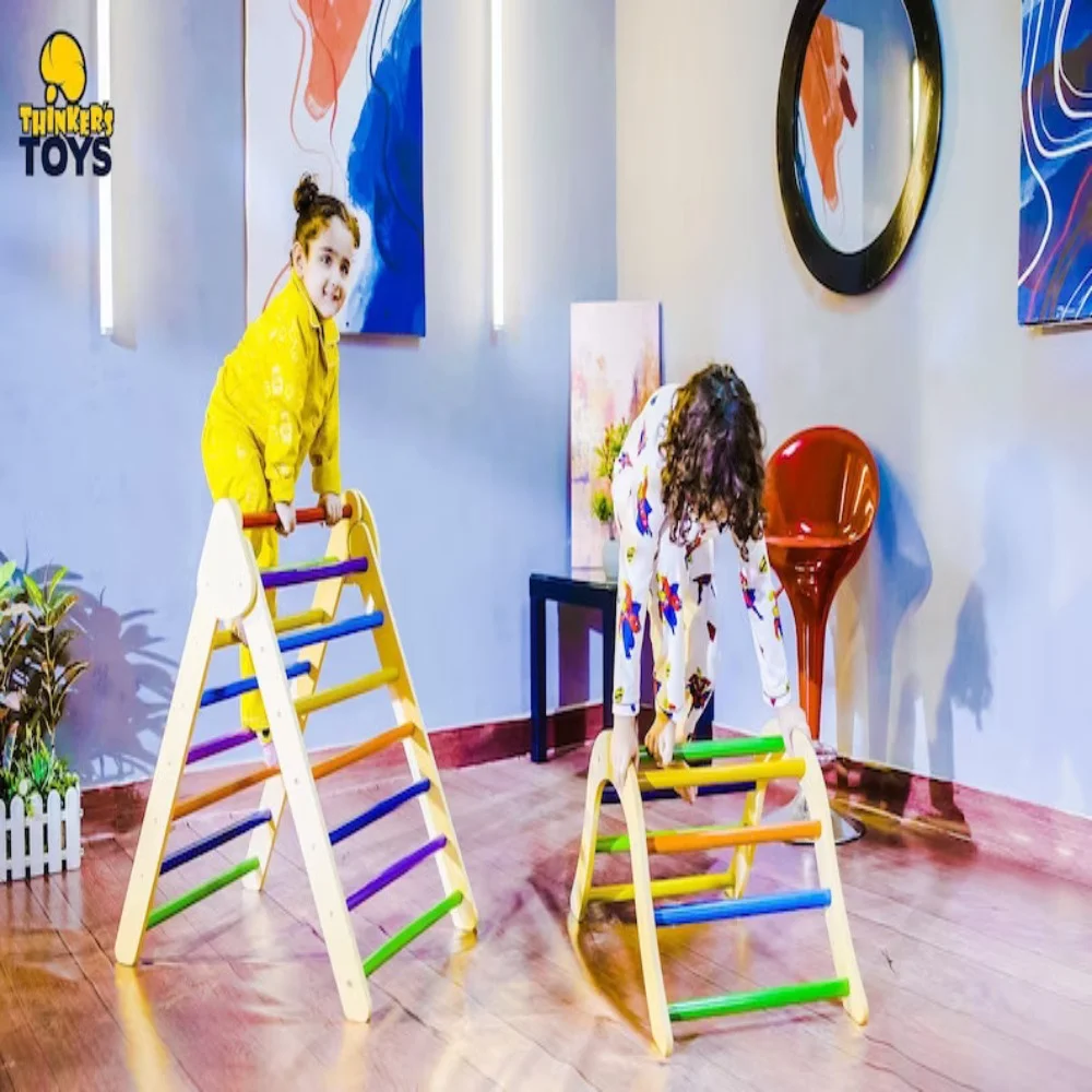 ThinkersToys Colorful Helper Pikler Triangle, Montessori Climbing Gym Set of 3