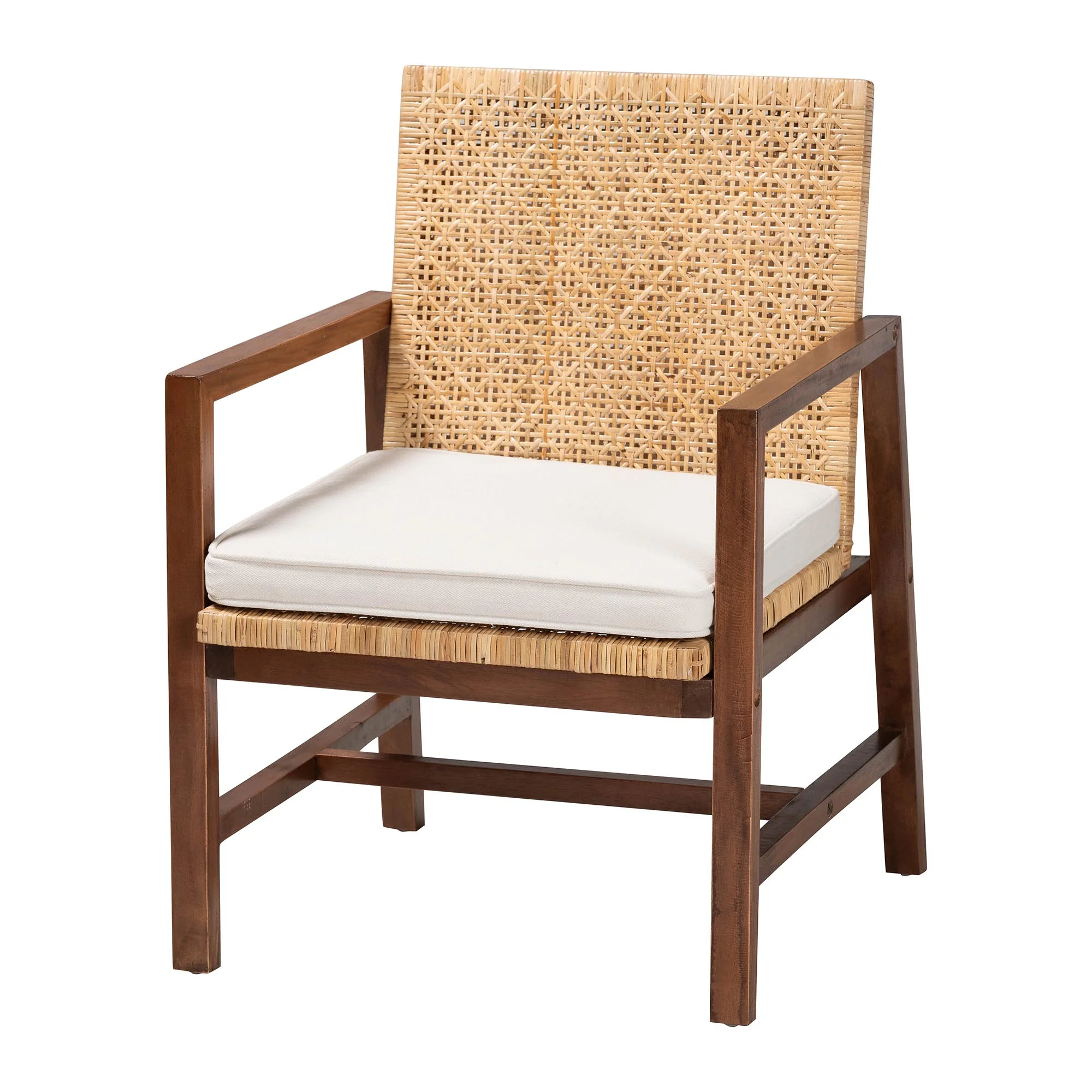 bali & pari Lovina Boho Arm Chair, Handwoven Natural Rattan, Light Honey