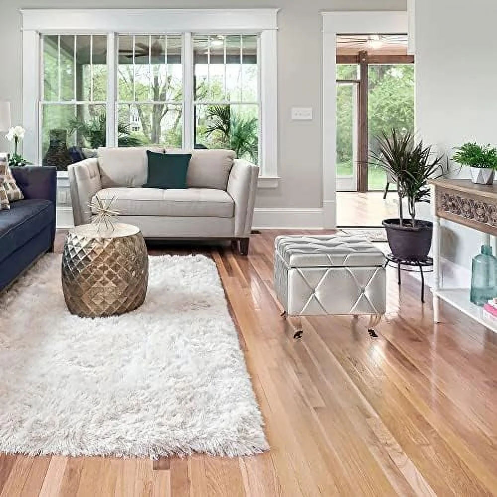 CGFHYP Ottoman Bench  23'' Upholstered White Faux Leather Ottoman with Crystal Tufted Button  Flip Top Foot   End of Bed Bench  Bench Seat for Bedroom  Living Room  Vanity  300LBS