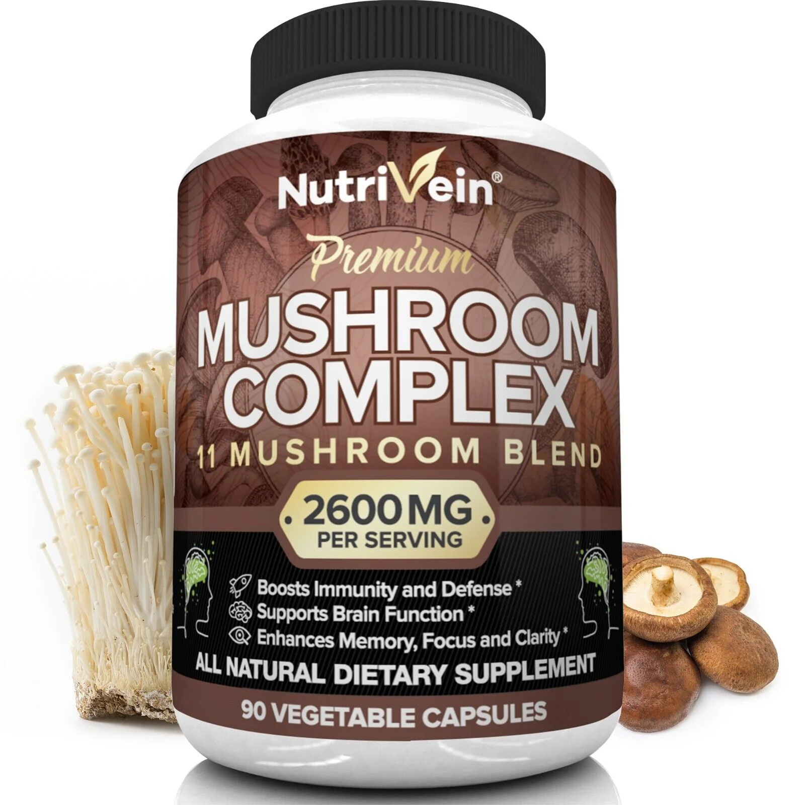 Nutrivein Mushroom Supplement 2600mg - 90 Capsules