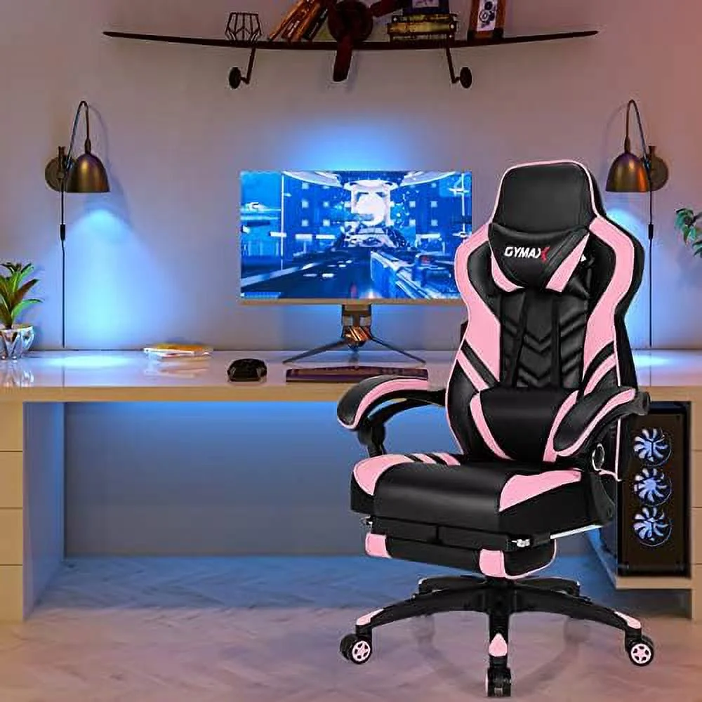 CGFHYP Gaming Chair Video Game Chair with Footrest and Lumbar Support Racing Style PU Leather Computer Chair Ergonomic Adjustable Swivel Task Chair Blue