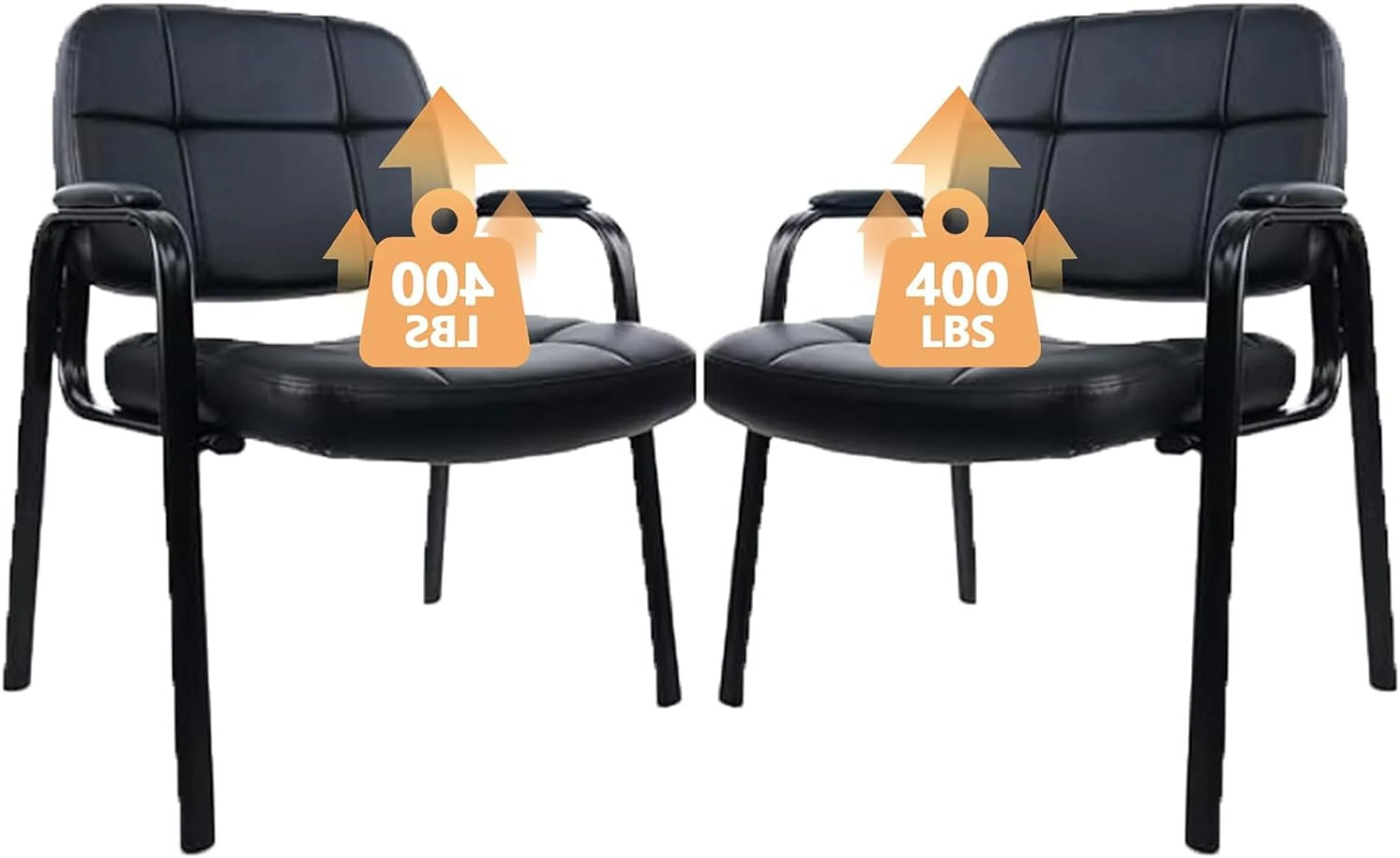 U-SHARE Big & Tall Waiting Room Guest Chair Comfortable Reception Chairs with Bonded Leather Padded Arm Rest for Office Reception Lobby and Conference Desk, Black(2 Pack)