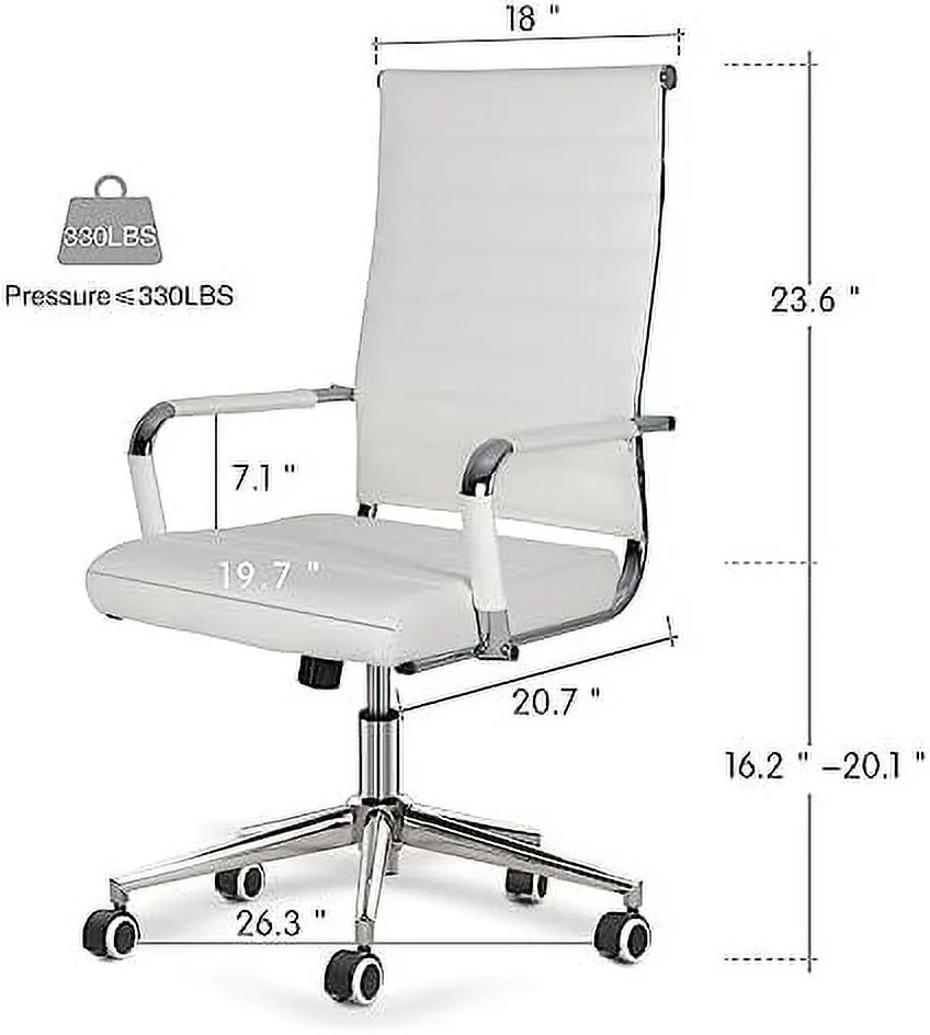 TJCGDTY Home Office Chair Ribbed  Modern Leather Conference Room Chairs  Ergonomic Office Desk Chair  High Back Executive Computer Chair  Adjustable Swivel Chair with Arms (White)