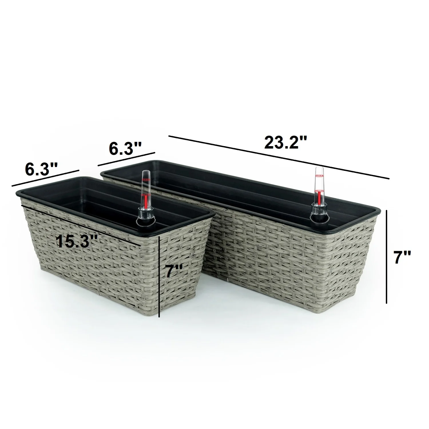 YLtoohoom 2-Pack Smart Self-watering Rectangle Planter for Indoor and Outdoor -  Woven Wicker - Gray