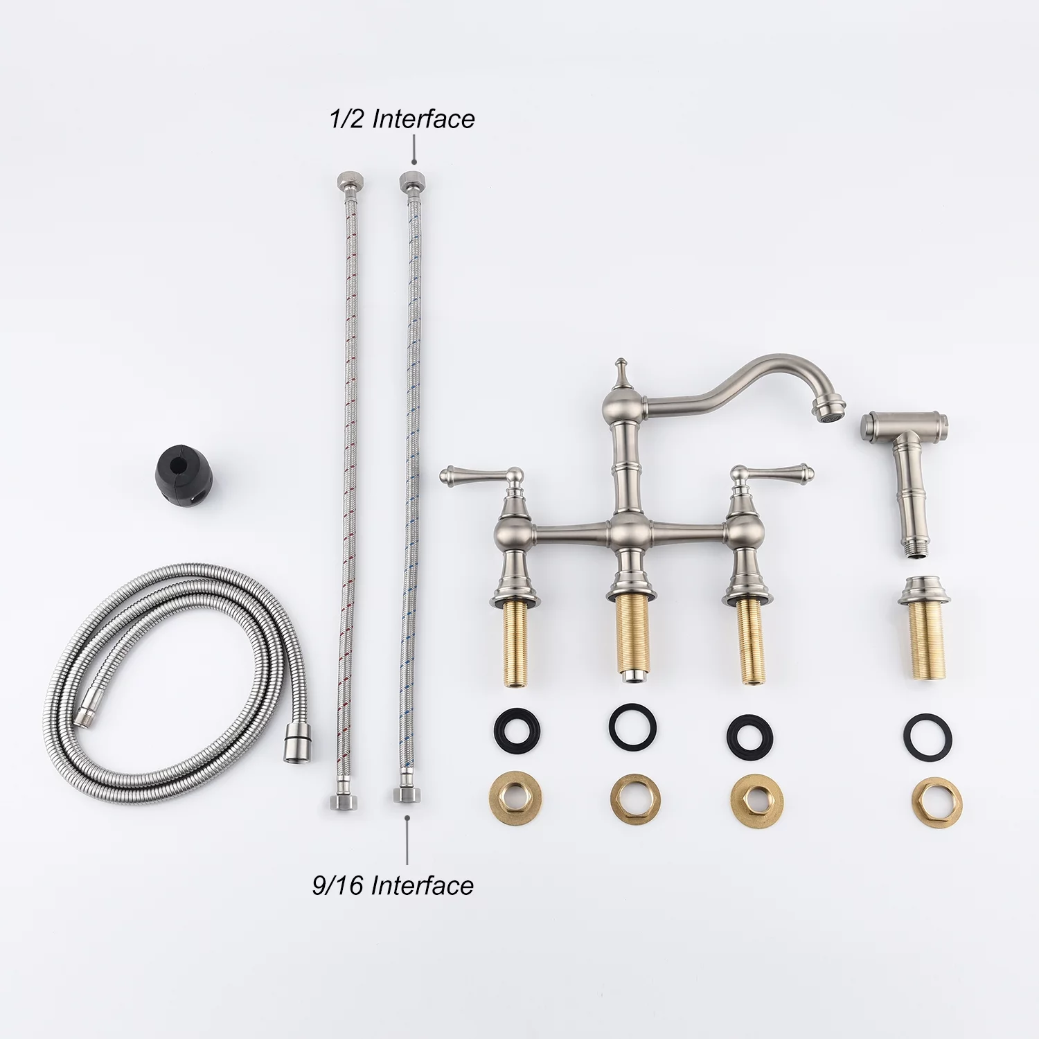 Bridge Dual Handles Kitchen Faucet With Pull-Out Side Spray in