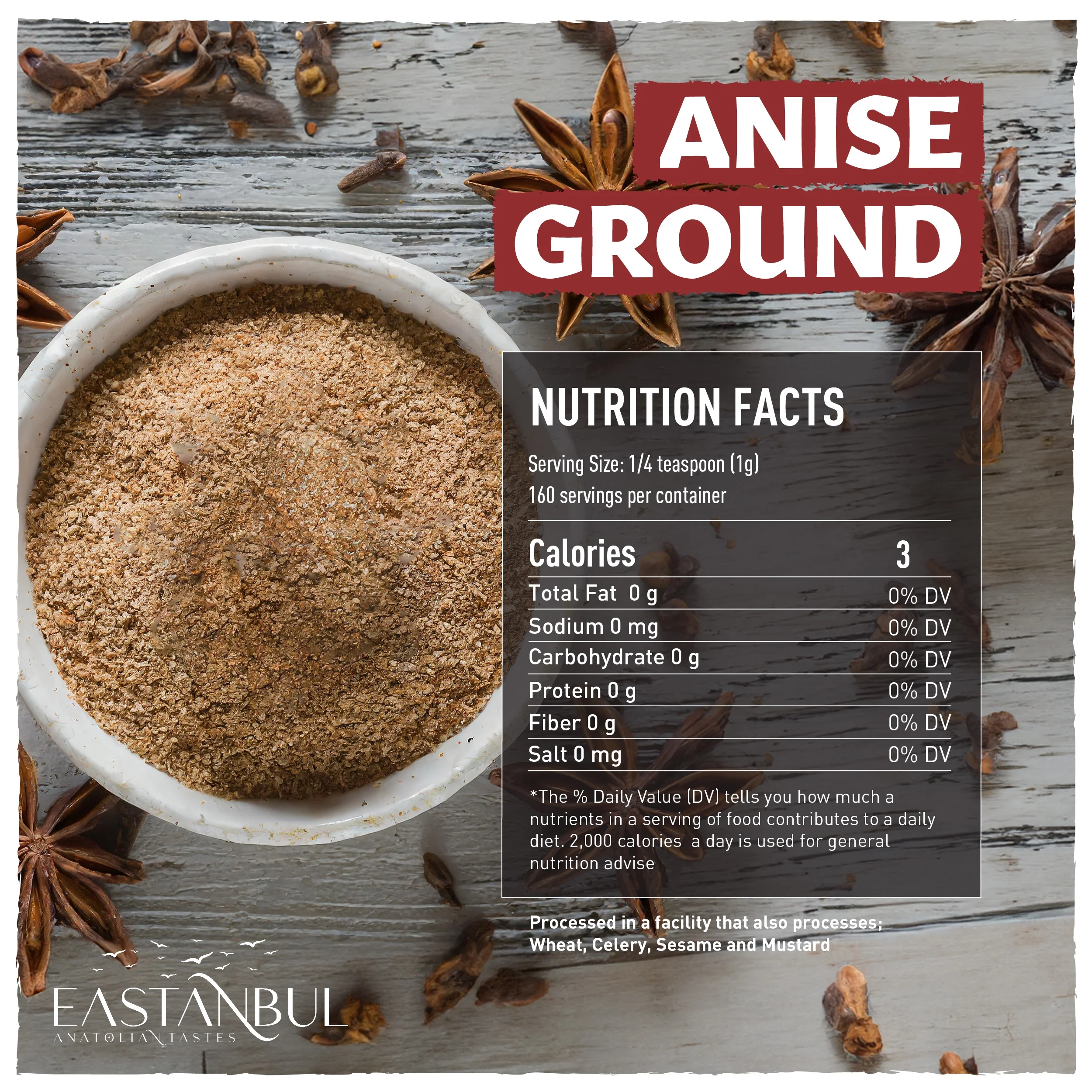 Eastanbul Anise Seeds Powder, 5.64oz Ground Anise Seed