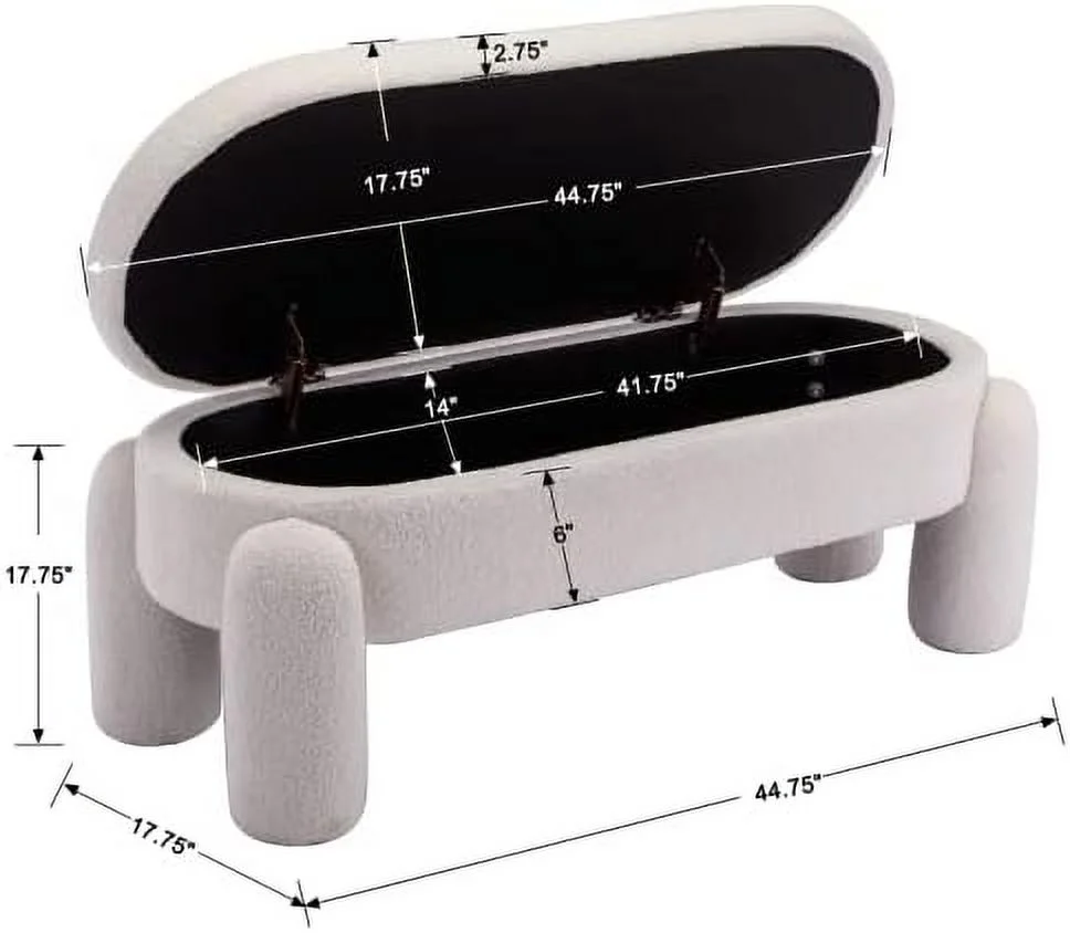 GVJMTKP Modern  Bench  44.7 Inch Upholstered Ottoman Bench Sherpa Fabric End of Bed Stool  Cute Entryway Bench for Bedroom Living Room Entryway  White