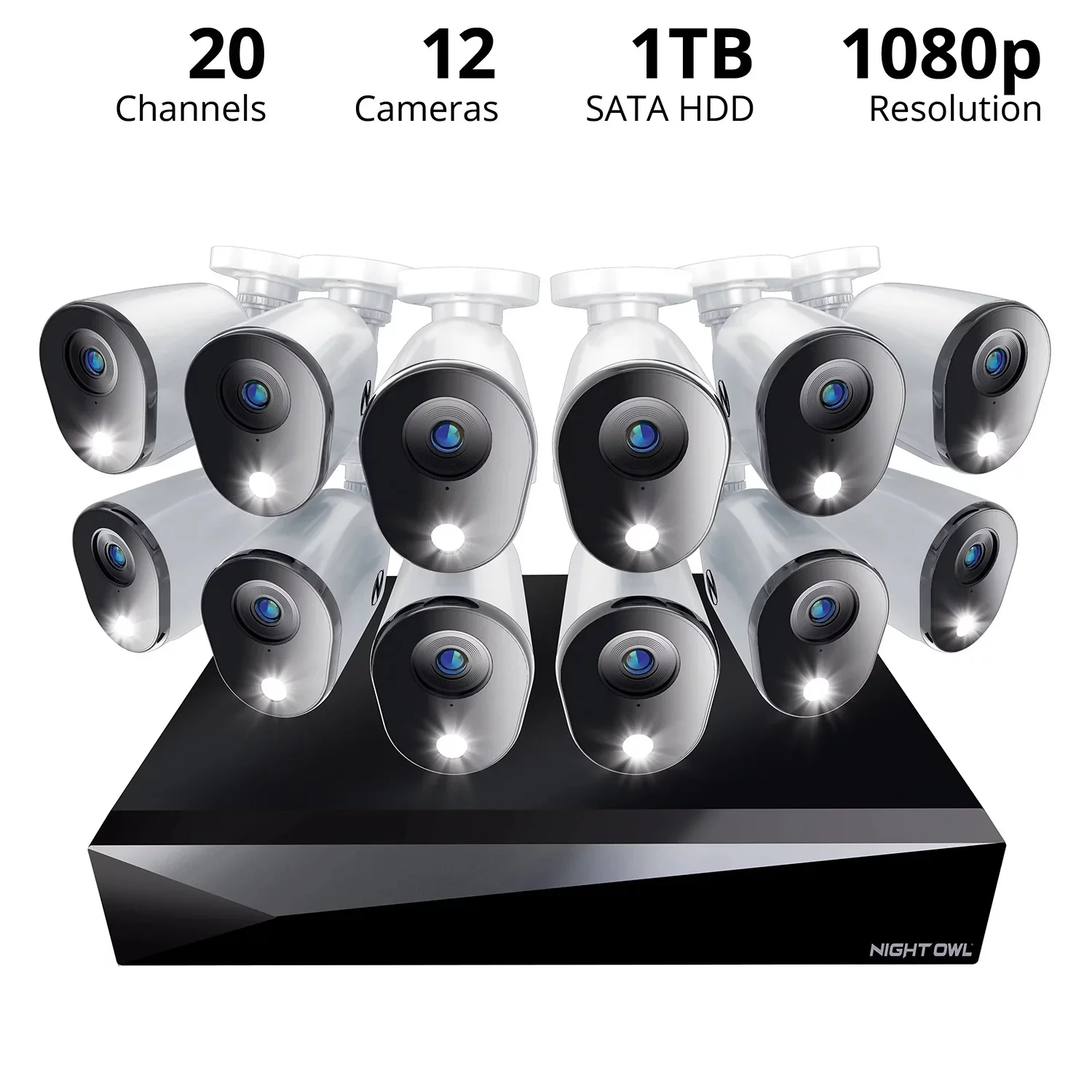 Night Owl 2-Way Audio 20 Channel DVR Security System with 1TB Hard Drive and 12 Wired 1080p Deterrence Cameras