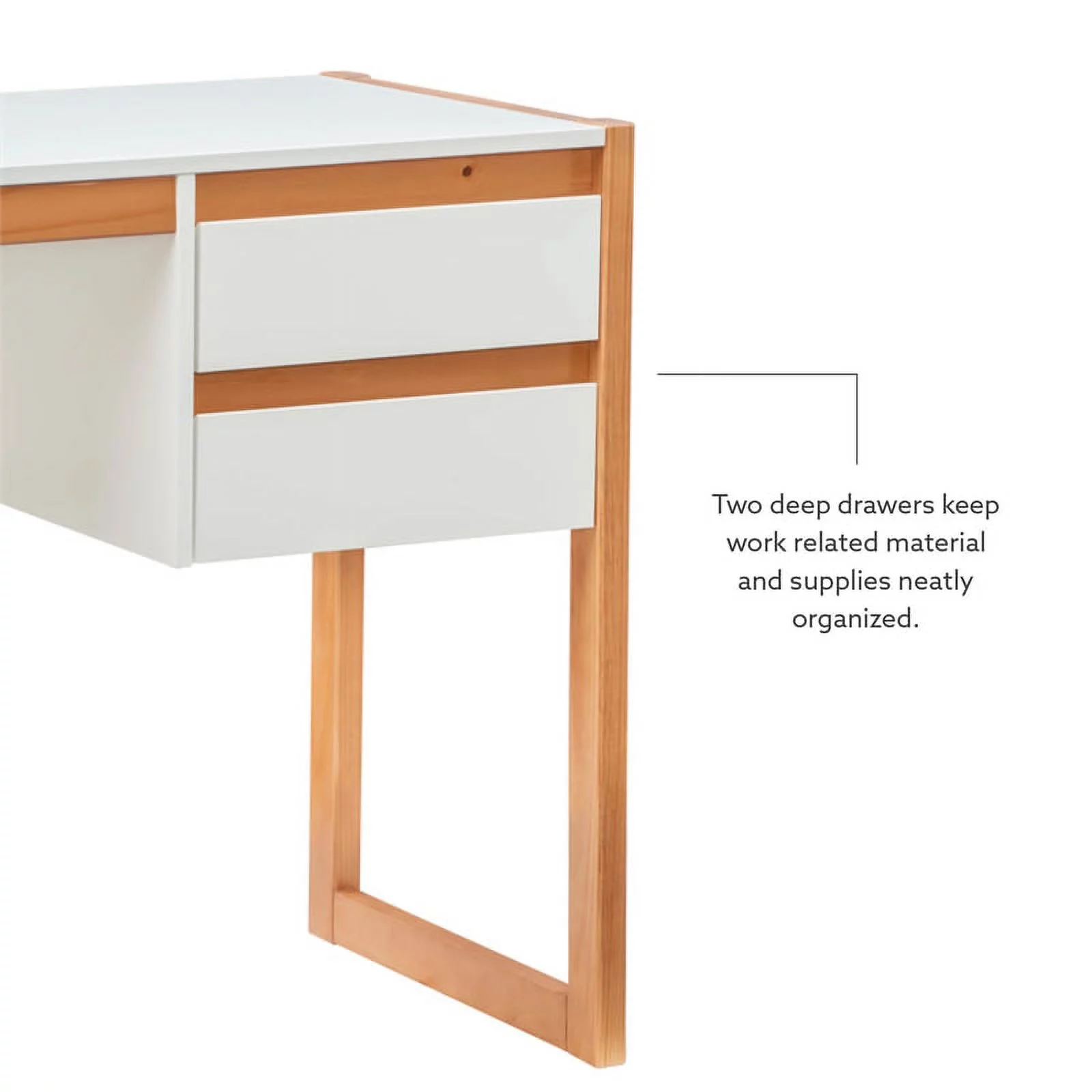 Linon Brock Wood Two Drawer Desk in White and Natural