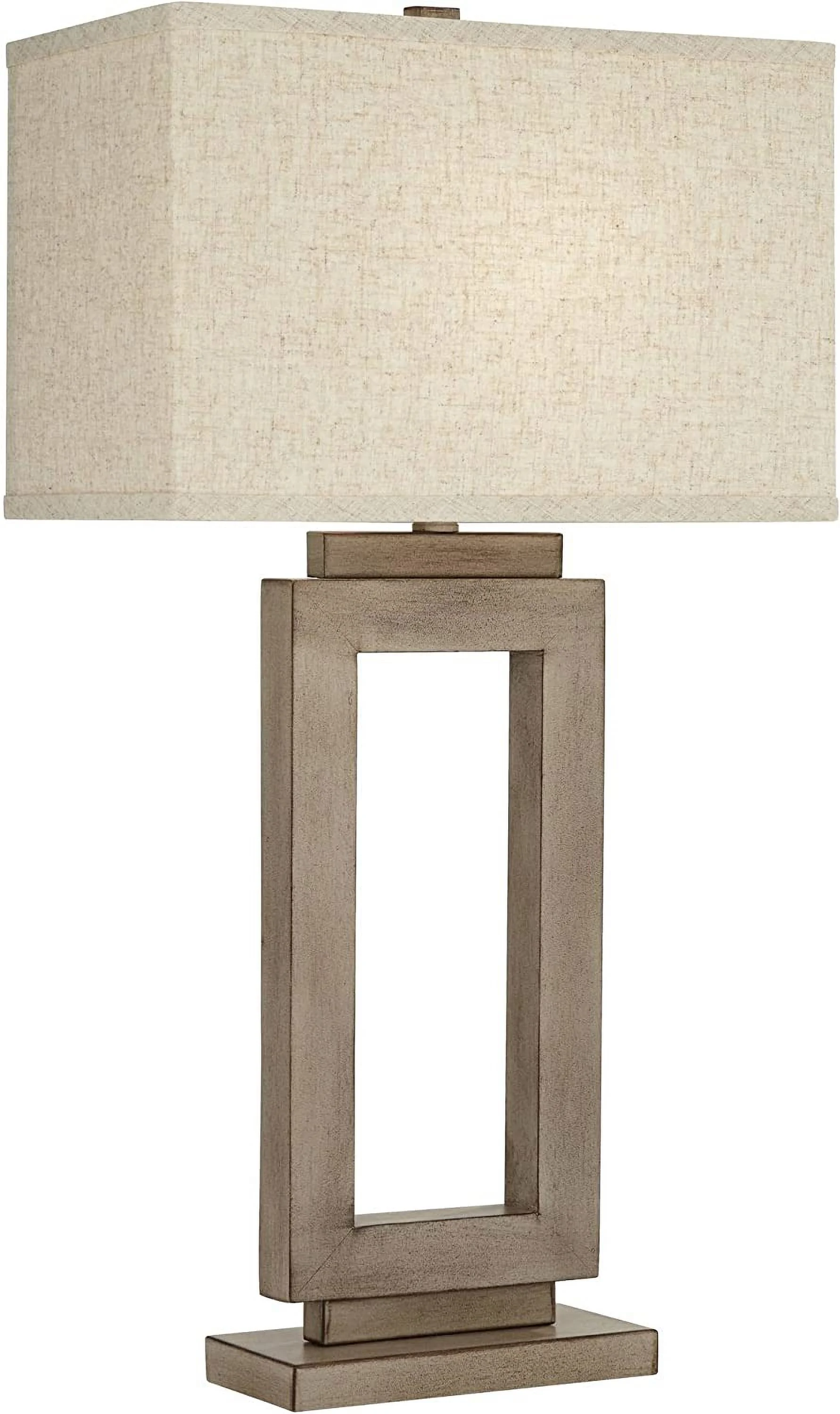 JDZHAPPYLIFE Lighting Nigel Rustic Farmhouse Table Lamp 30" Tall Sand Metal Open Window Oatmeal Fabric Rectangular Shade for Bedroom Living Room House Home Bedside Nightstand Office F