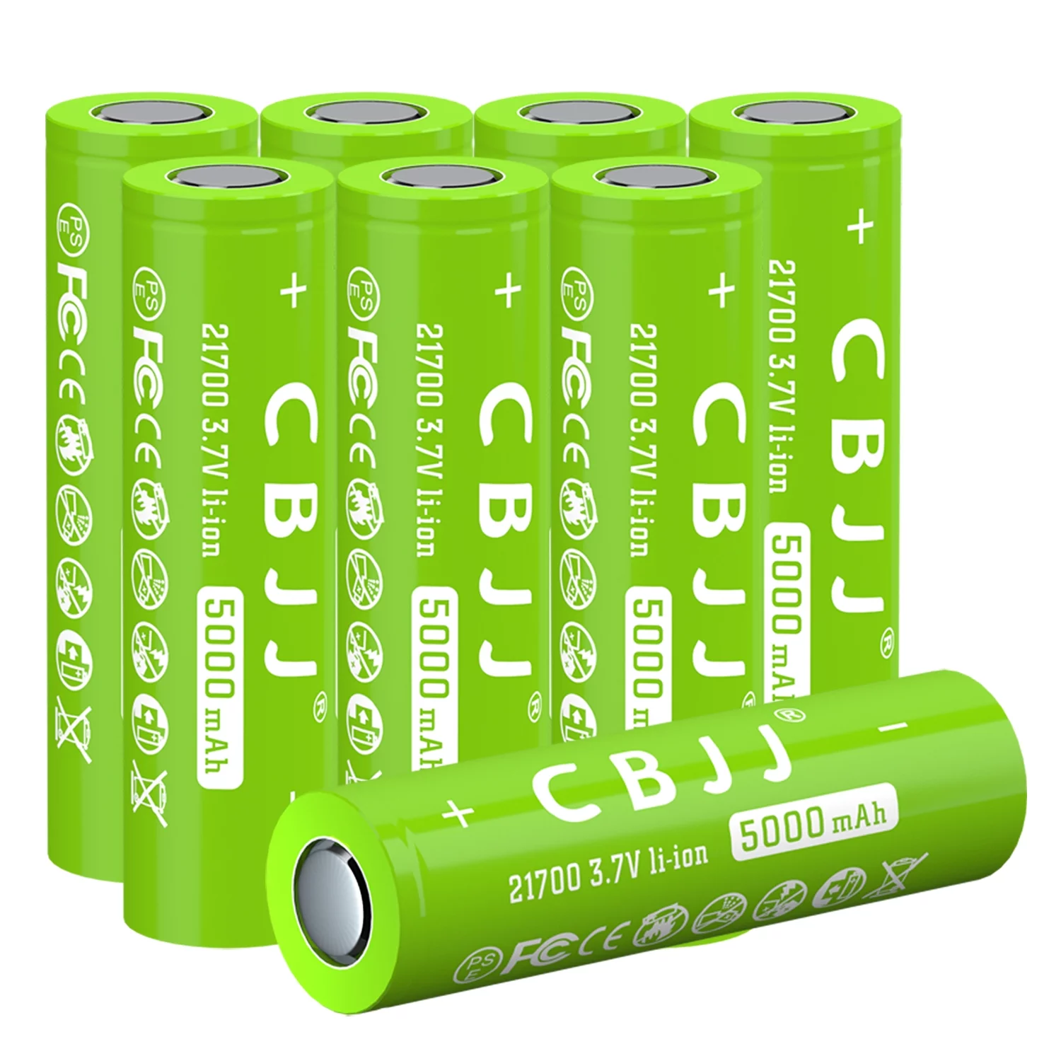 CBJJ Rechargeable 3.7V 21700 Battery 5000mAh Rechargeable Li-ion Batteries for Flashlight 8PC Flat Top