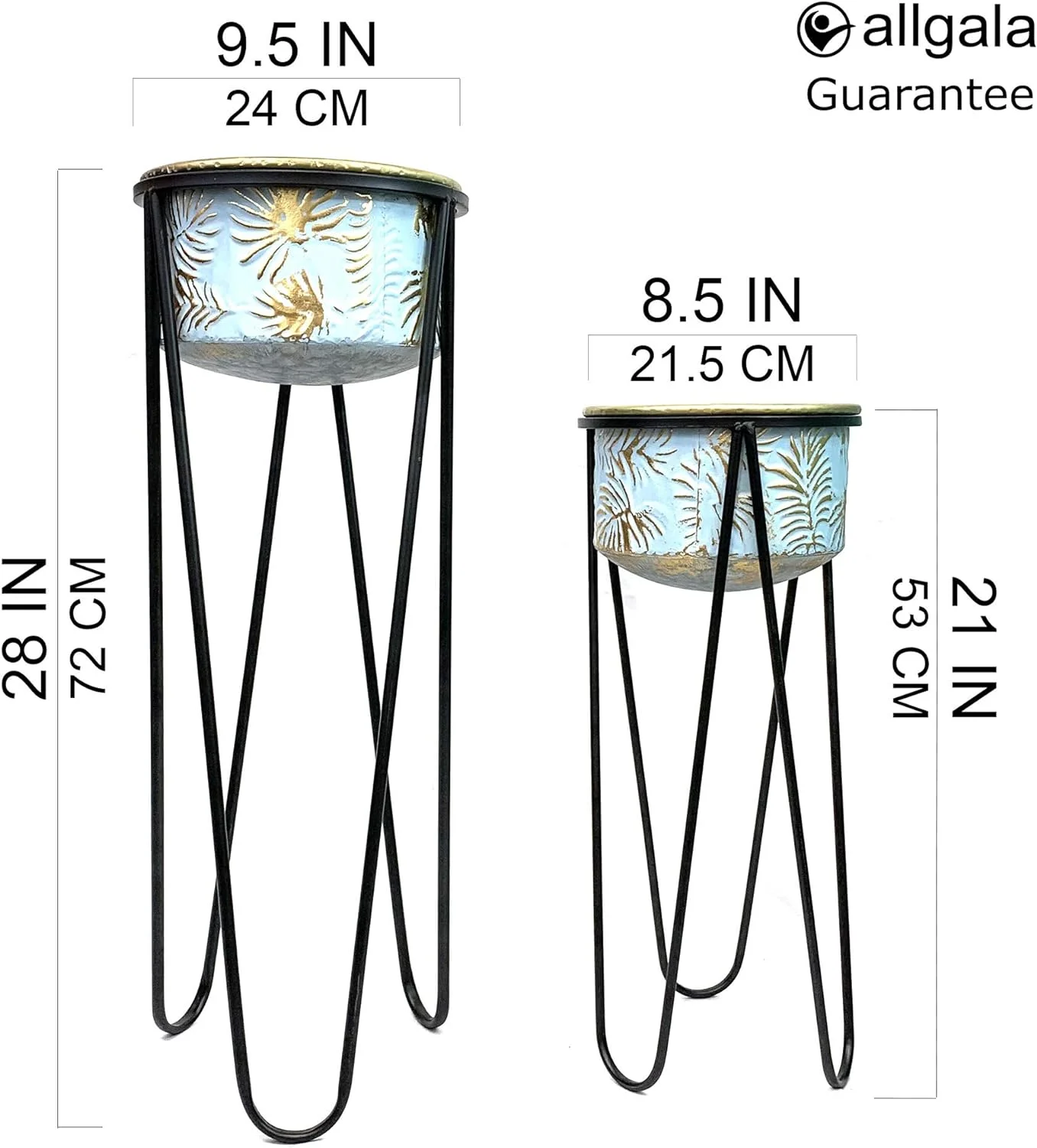 Deluxe 2-Set Galvanized Planter Indoor And Outdoor Decoration-Blue Leaf W Stand-HD88353