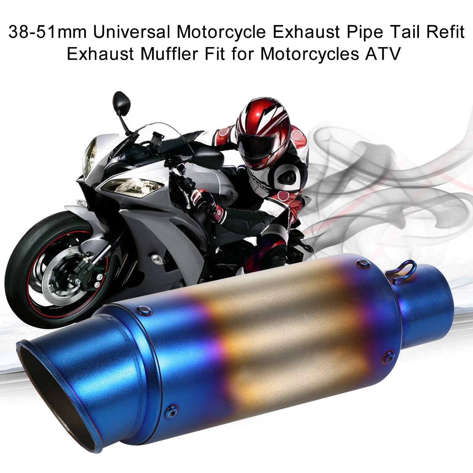 Motorcycle exhaust pipe,Muffler Fit Atv 38-51mm Universal Tail Refit Muffler Qisuo 38-51mm Pipe Huiop