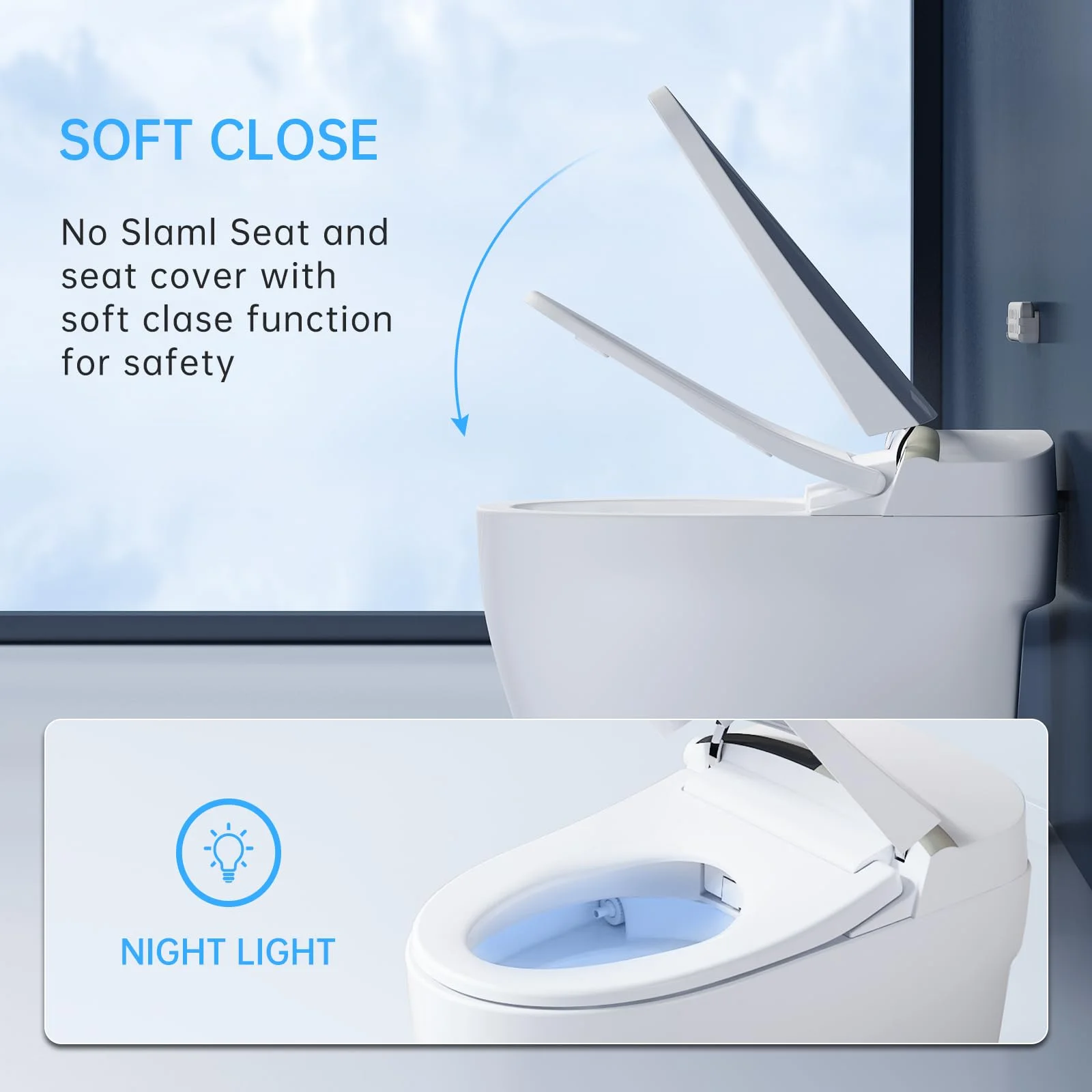 Modern Smart Toilet, Elongated One Piece Toilet with Heated Seat, Foot kicking Flush, Pre-Wet,Soft Closing Seat, Knob Control and Night Light,Tankless Toilet without Bidet