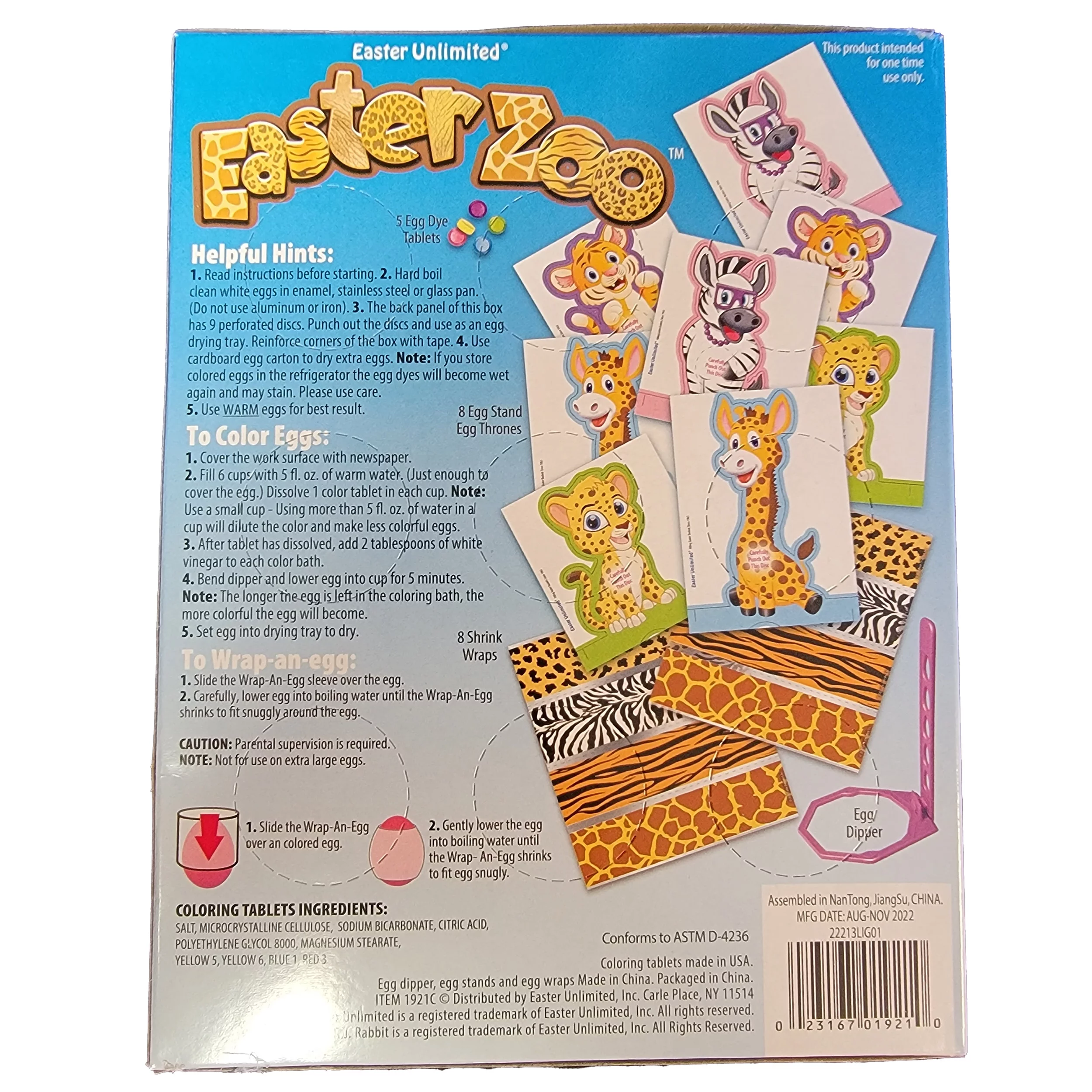 Easter Unlimited Easter Zoo Animals Print w Stands 22pc Egg Decorating Kit