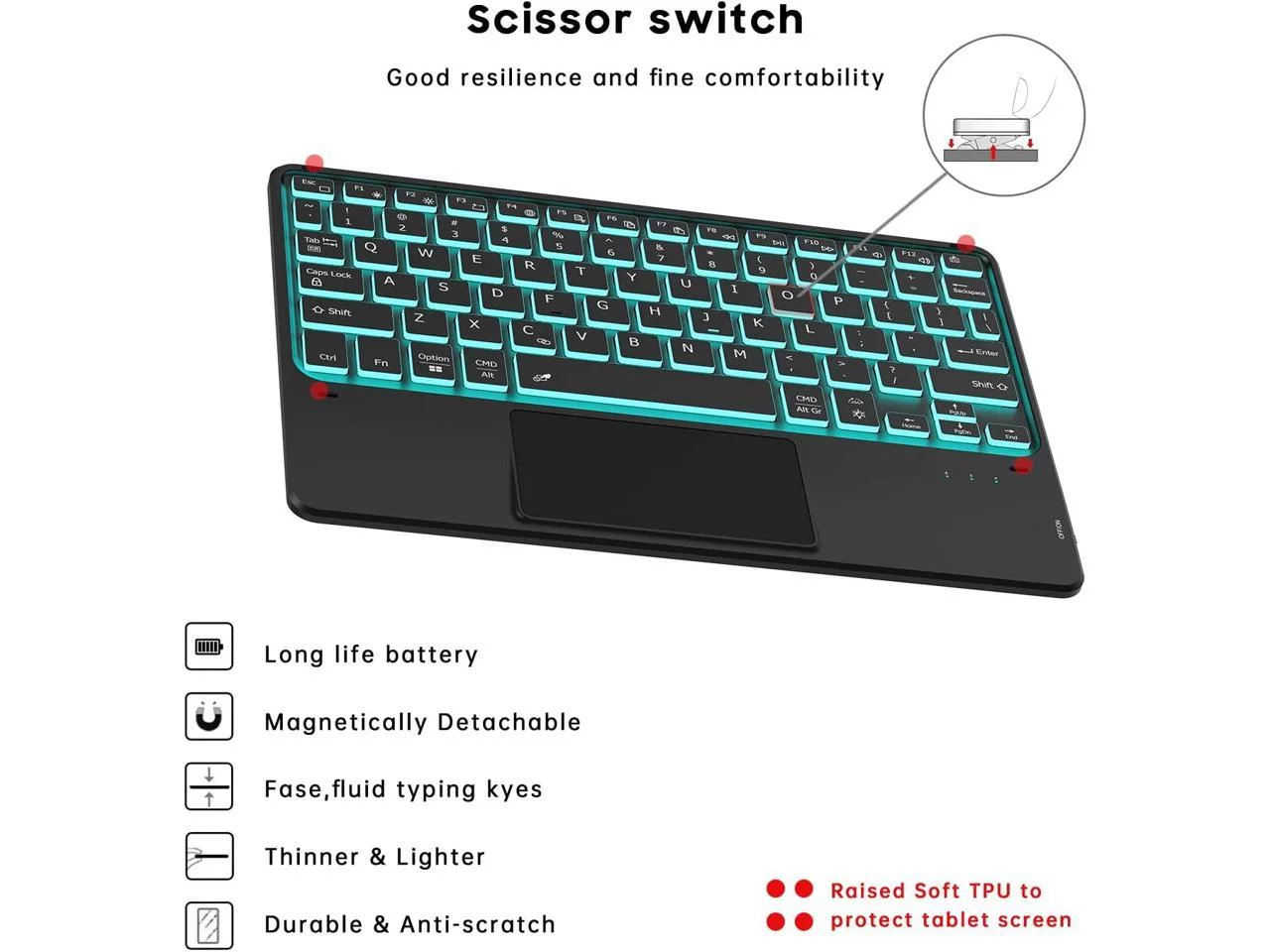 Backlit Touch Case with Keyboard for iPad 10th Generation 10.9 inch 2022 Multi-Touch Trackpad - Detachable Wireless Keyboard Cover with Pencil Holder