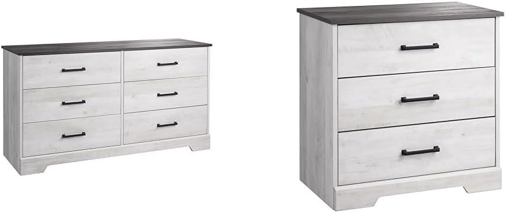 HYUN Rustic Ridge Farmhouse 6-Drawer Chest of Drawers for Bedroom & Rustic Ridge Farmhouse 3-Drawer Nightstand, Washed White, ADNR-1603-1