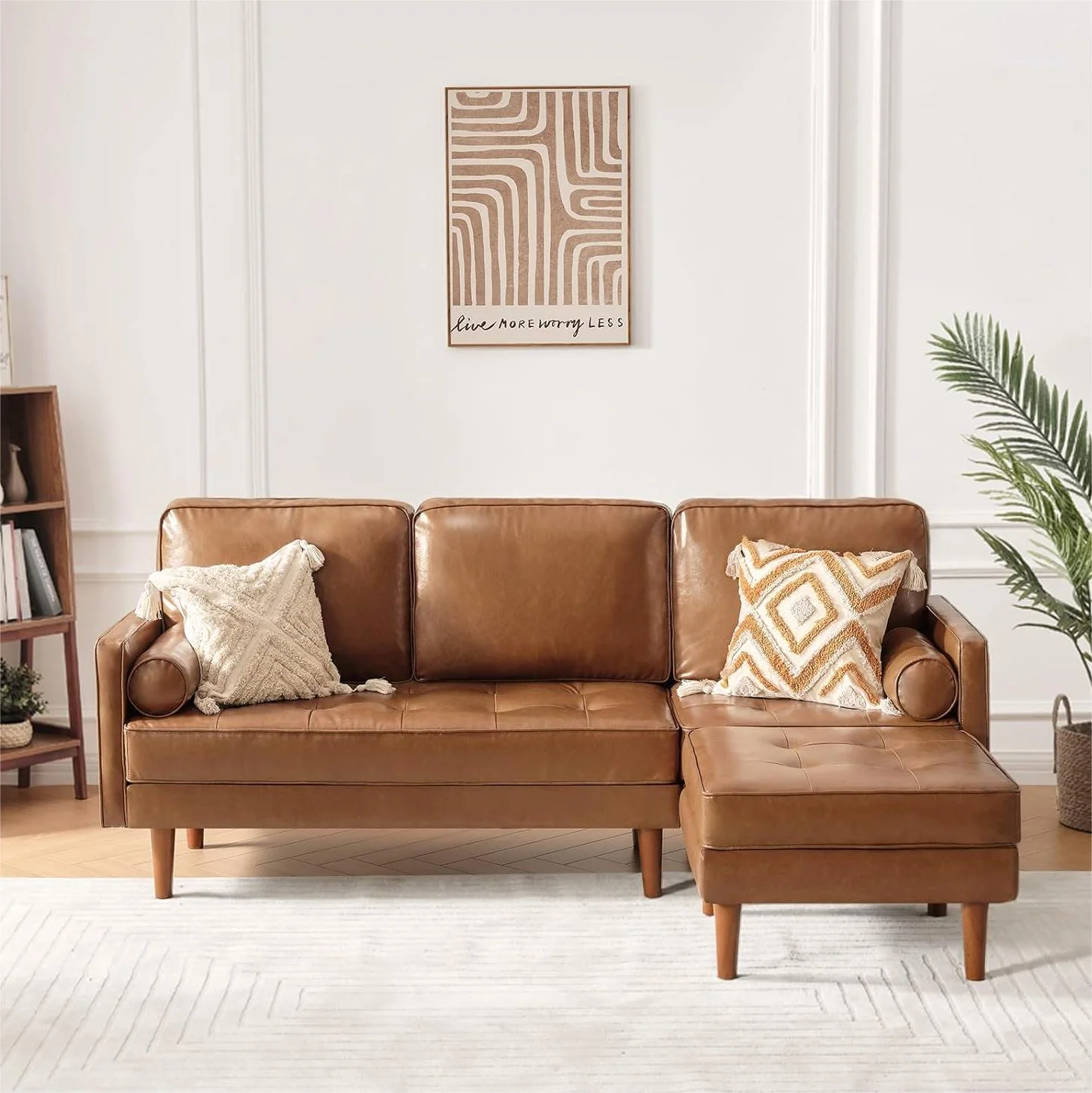 Vonanda Convertible Sectional Couch for Living Room, 79'' Mid-Century L Shaped Leather Sofa with Reversible Chaise for Small Apartment, Furniture Couches Sleeper Sofa Clearance Sales (Caramel)