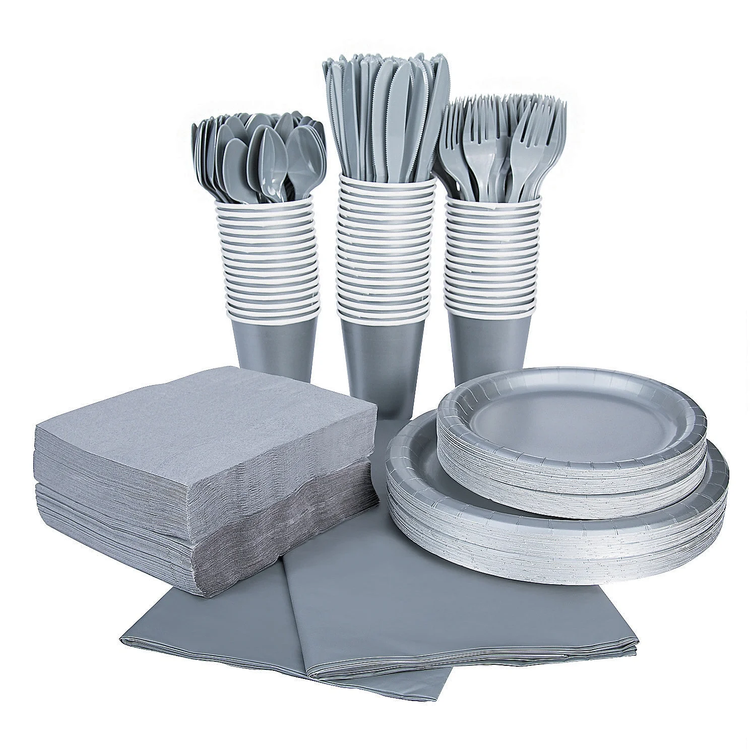 Metallic Silver Tableware Kit for 48 Guests, Party Supplies, Party Supplies, 396 Pieces