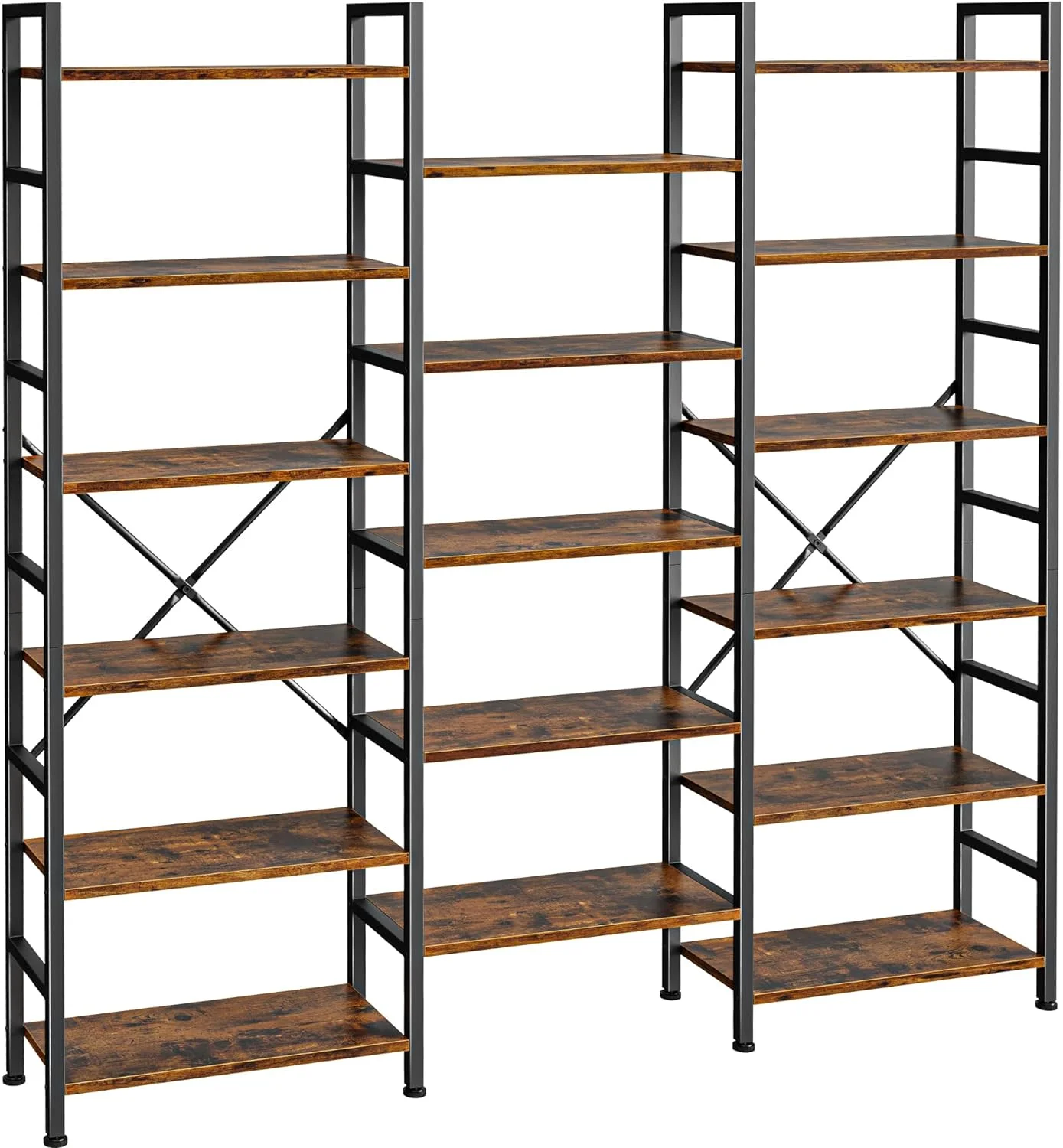 U-SHARE Triple 6 Tier Bookshelf, Bookcase with 17 Open Display Shelves, Wide Book Shelf Book Case for Home & Office, Rustic Brown