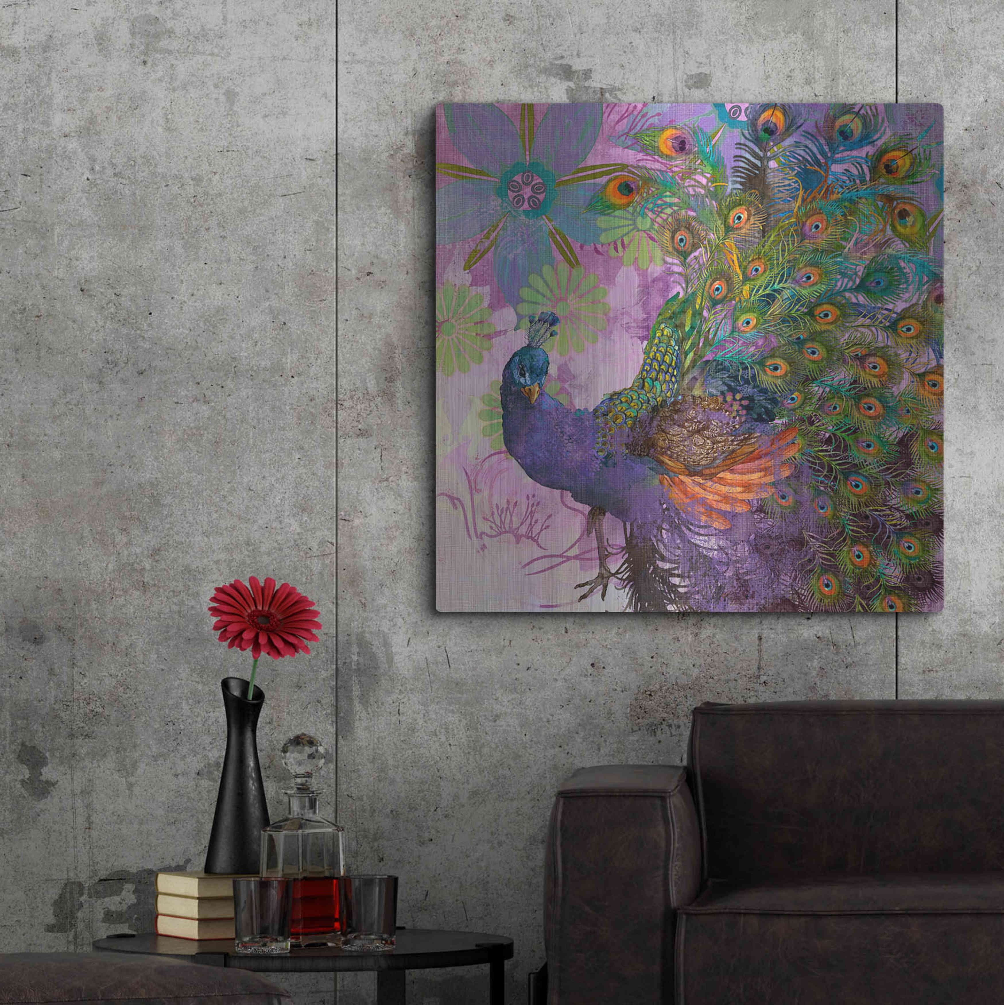 Luxe Metal Art 'Peacock Prance' by Evelia Designs Metal Wall Art, 36