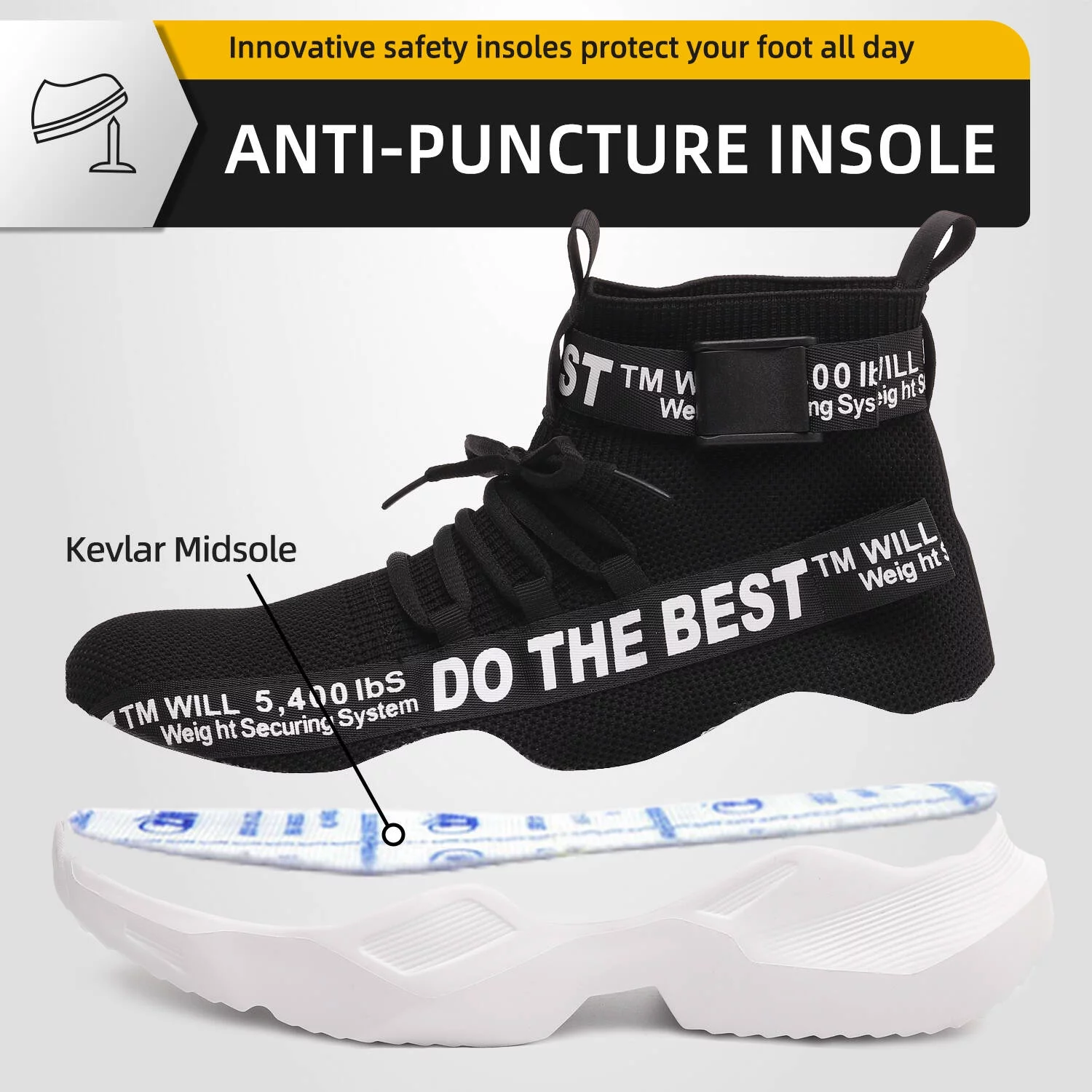 Furuian Steel Toe Shoes for Men Lightweight Comfortable High top Safety Boots Breathable Working Sneakers Indestructible Construction Boots