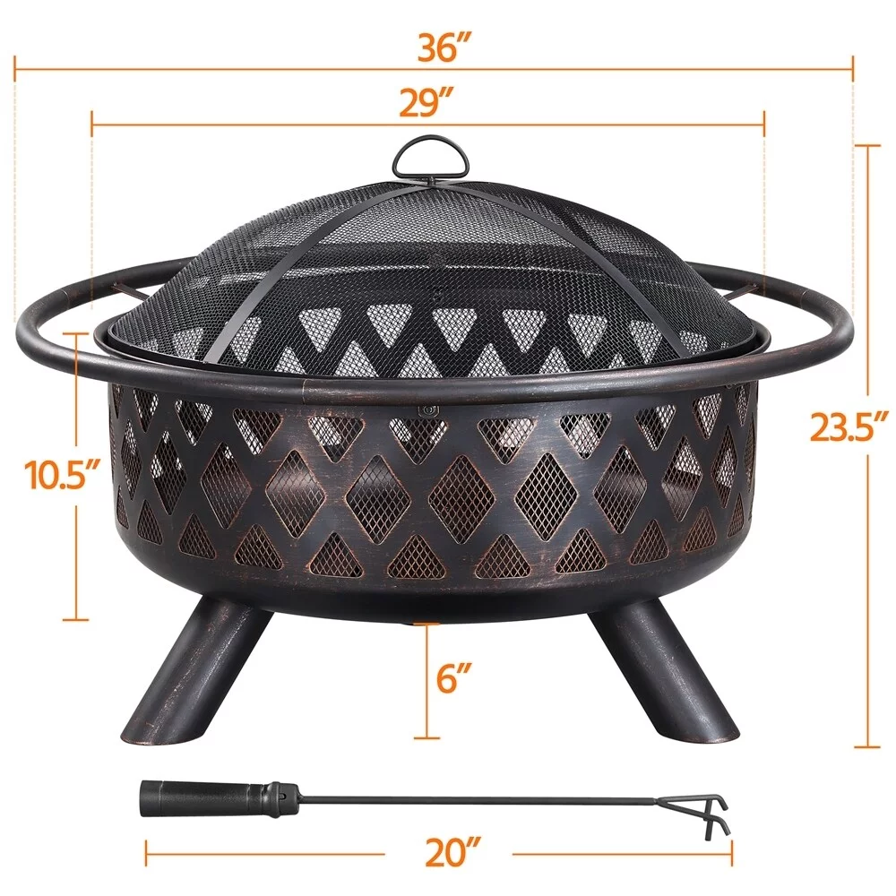 Yaheetech  36in Iron Fire Pit with Mesh Screen Poker and Cover