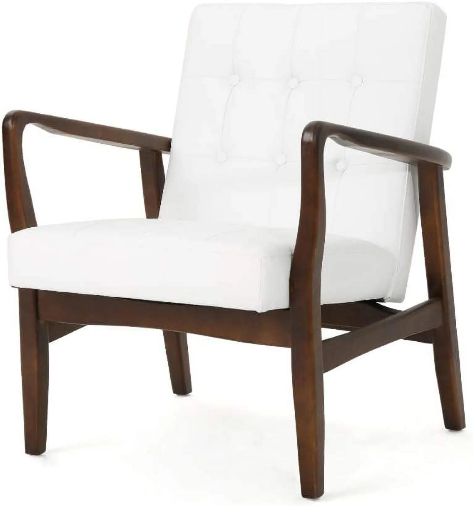 GDF Studio Conrad Century Modern Faux Leather Club Chair With Wood Frame, White And Dark Espresso