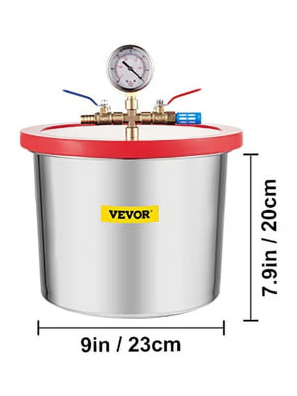 VEVOR 2 Gallon Vacuum Chamber kit Stainless Steel Degassing Chamber 7.5L Vacuum Degassing Chamber kit for Degassing Urethanes Silicones Epoxies and Resins