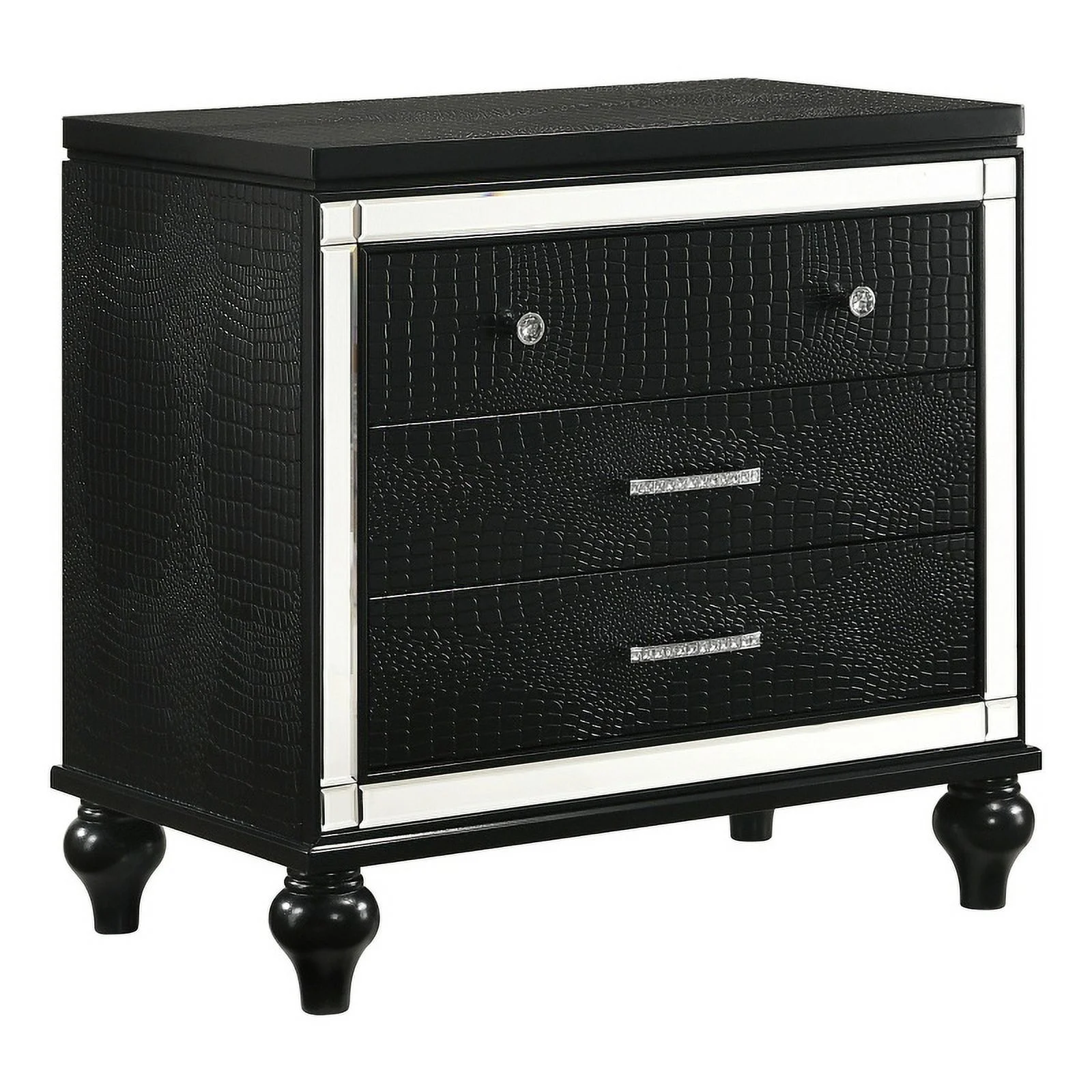 Pemberly Row Contemporary 3-Drawer Solid Wood Nightstand in Black