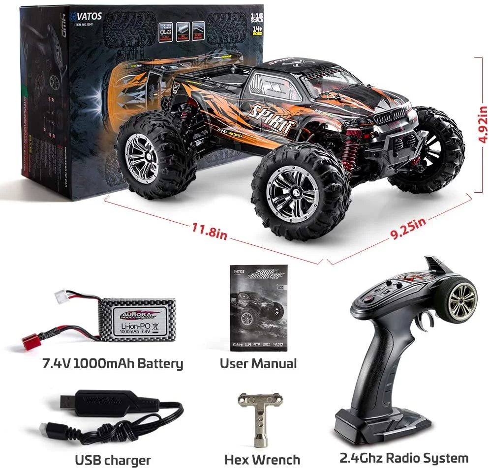 FMT Brushless 52km/h High Speed RC Cars 1:16 Remote Control Monster Truck 4WD All Terrain Off-Road 2.4Ghz Shockproof Waterproof RTR Hobby Cars (Blue)