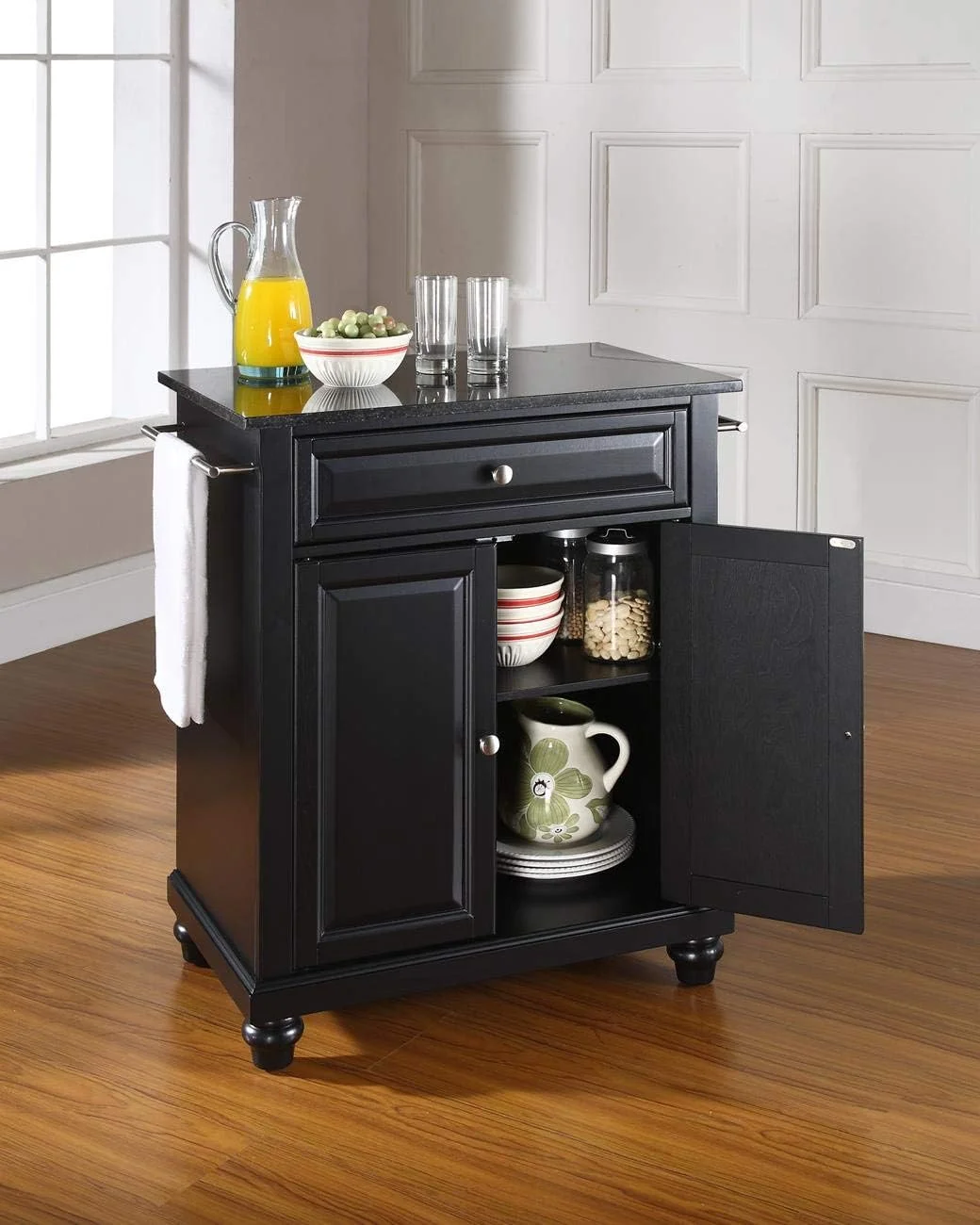 Cambridge Cuisine Kitchen Island With Solid Black Granite Top - Black