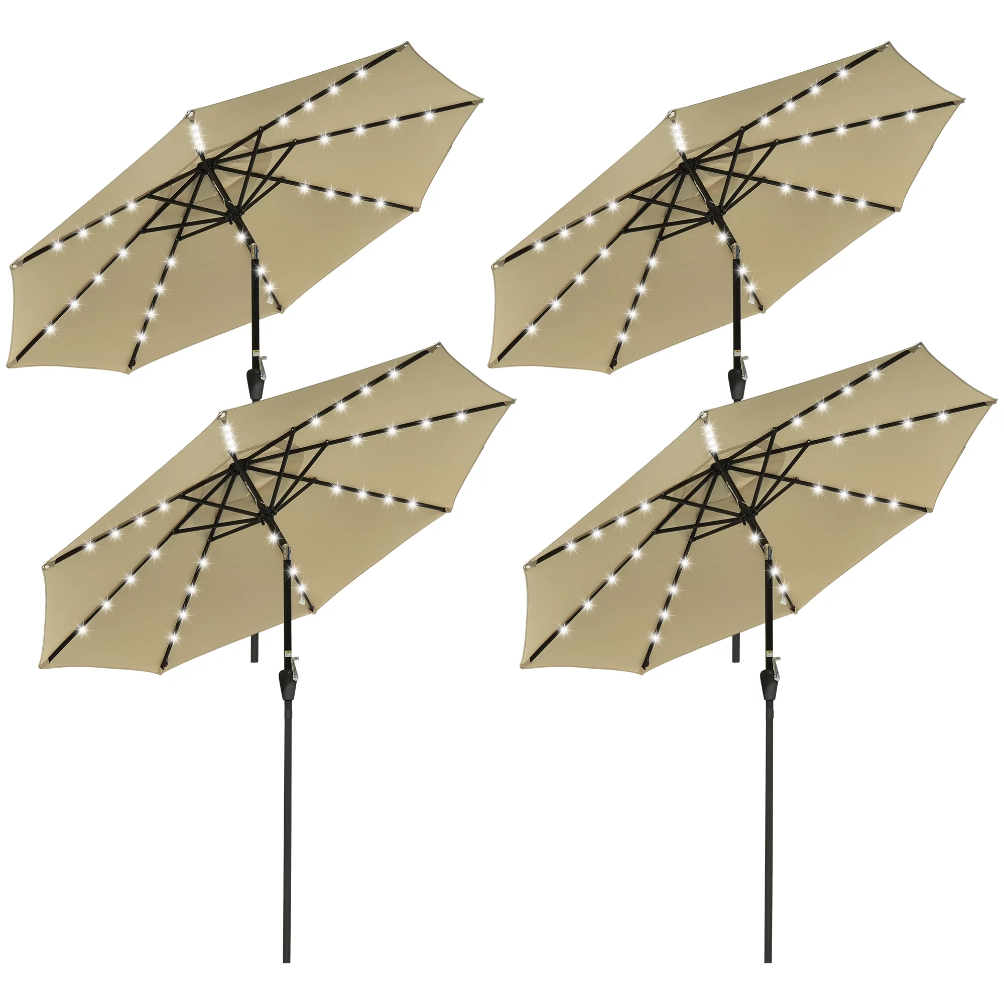 Yescom 9Ft Solar Powered 32 LED Lights Patio Umbrella With Crank Tilt UV30+ Outdoor Deck Beach Cafe Garden (Pack of 4)