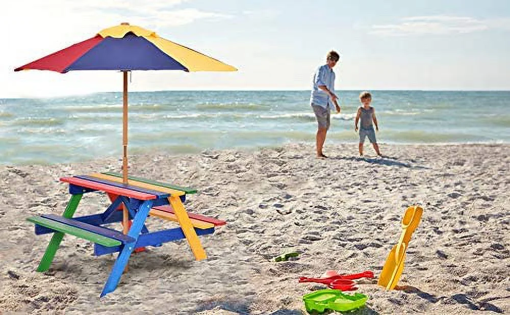 HAPPYGRILL Kids Picnic Table Set Children Table with Umbrella