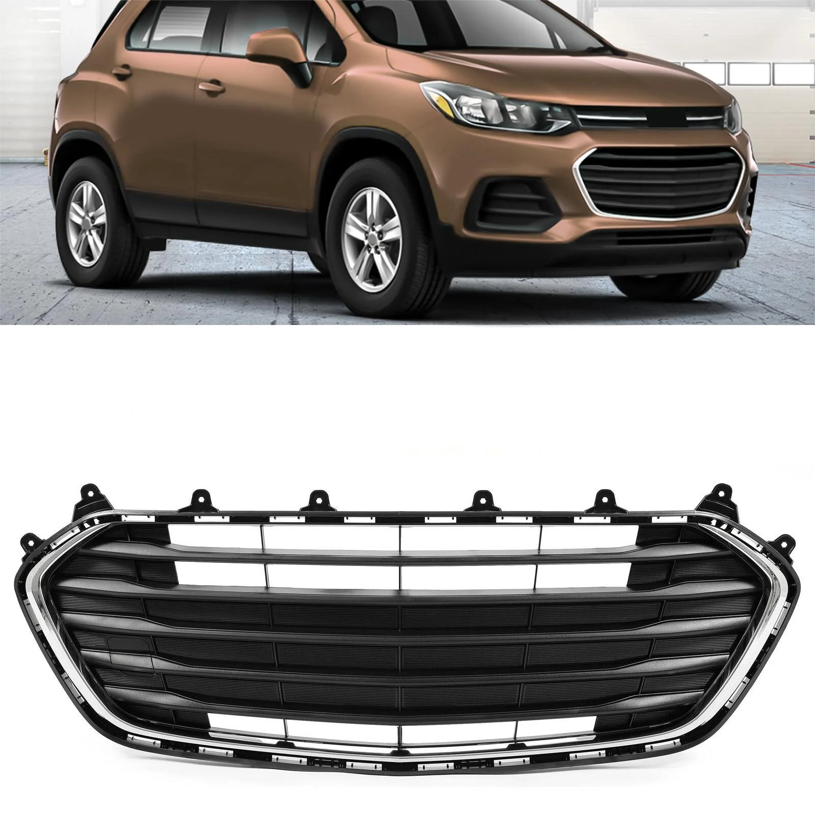 Kojem Front Bumper Lower Grille for 2017-2021 Chevy Chevrolet Trax Replacement for 42537706 42519611 Black Silvery