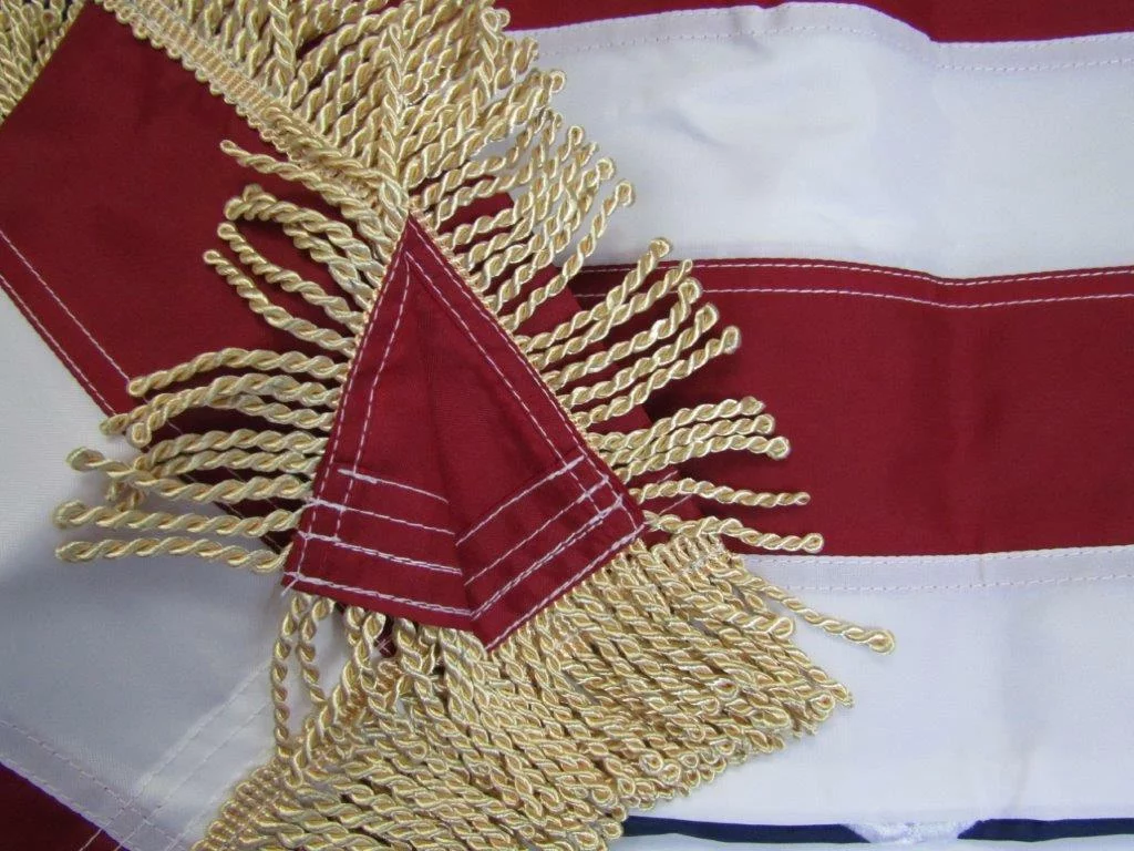 3x5 Embroidered Sewn USA American Gold Fringe Sleeve 210D Nylon Flag 3'x5'