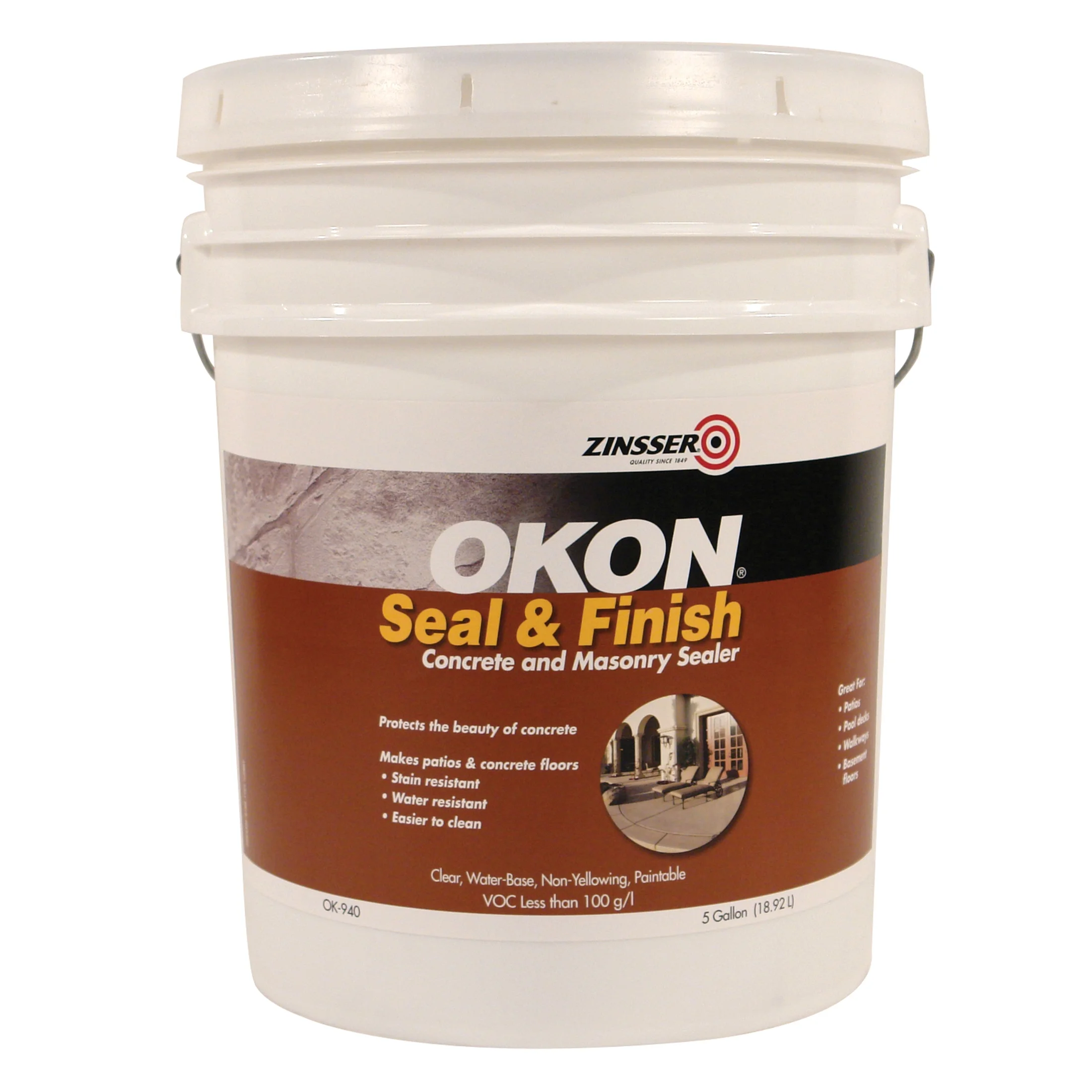 Clear, Zinsser Okon Seal & Finish Concrete and Masonry Sealer Low Gloss - OK940, 5 Gallon- 1 Pack