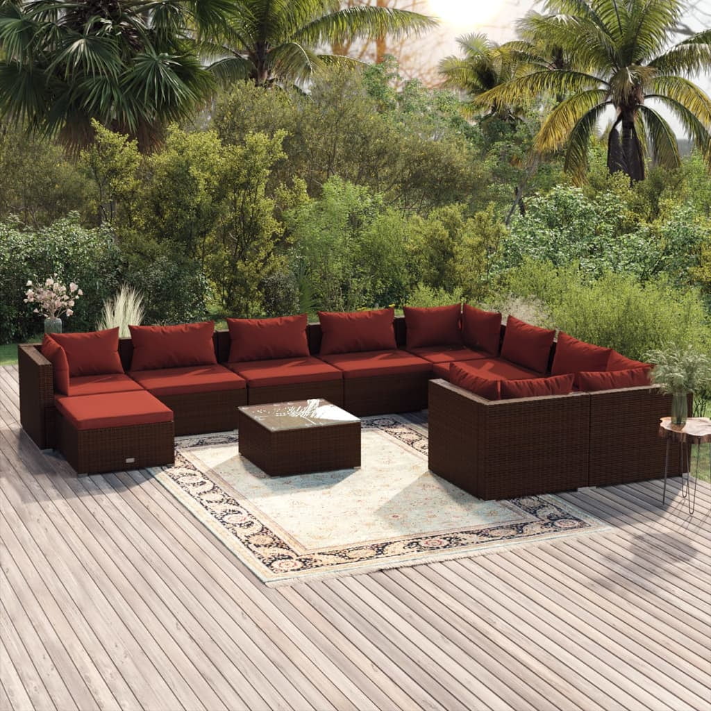 Aibecy 11 Piece Patio Set with Cushions Poly Rattan Brown