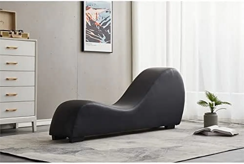 Kolar Faux Leather Yoga Chaise Lounge Chair, Relaxation, Streching, In Brown